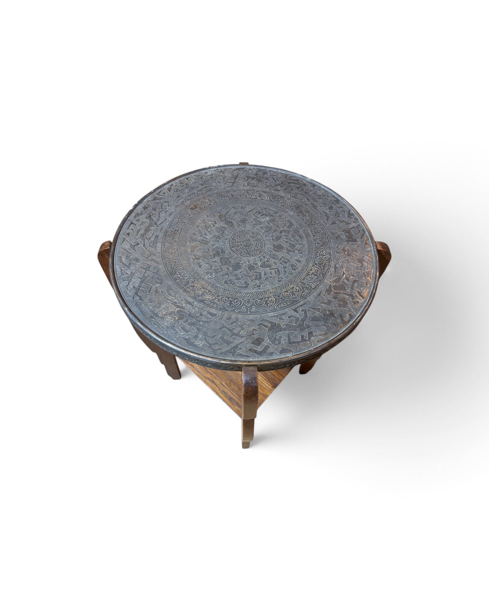 Antique Brass Etched Mongolian Side Table