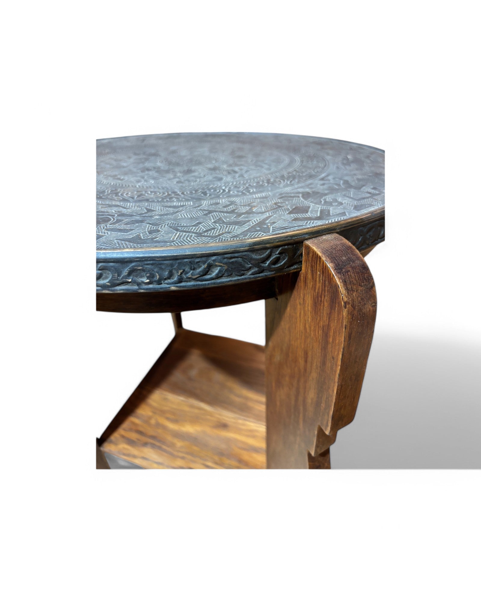 Antique Brass Etched Mongolian Side Table