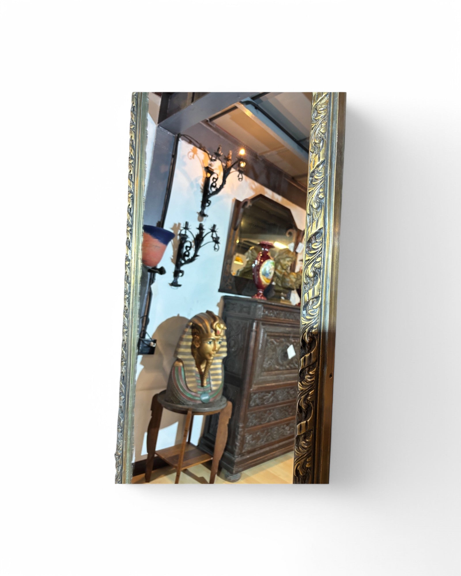 Vintage Floral French Standing Brass Mirror