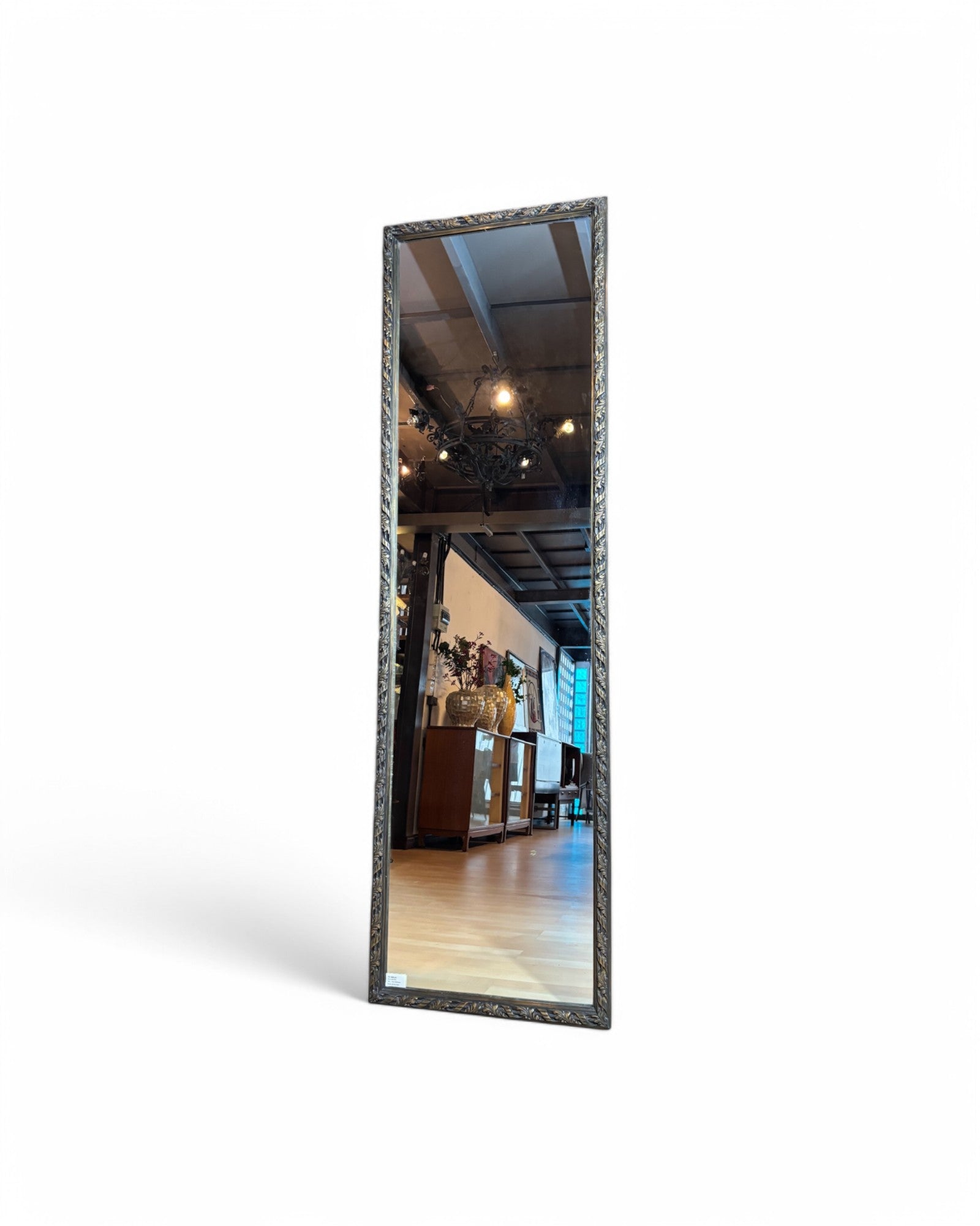 Vintage Floral French Standing Brass Mirror