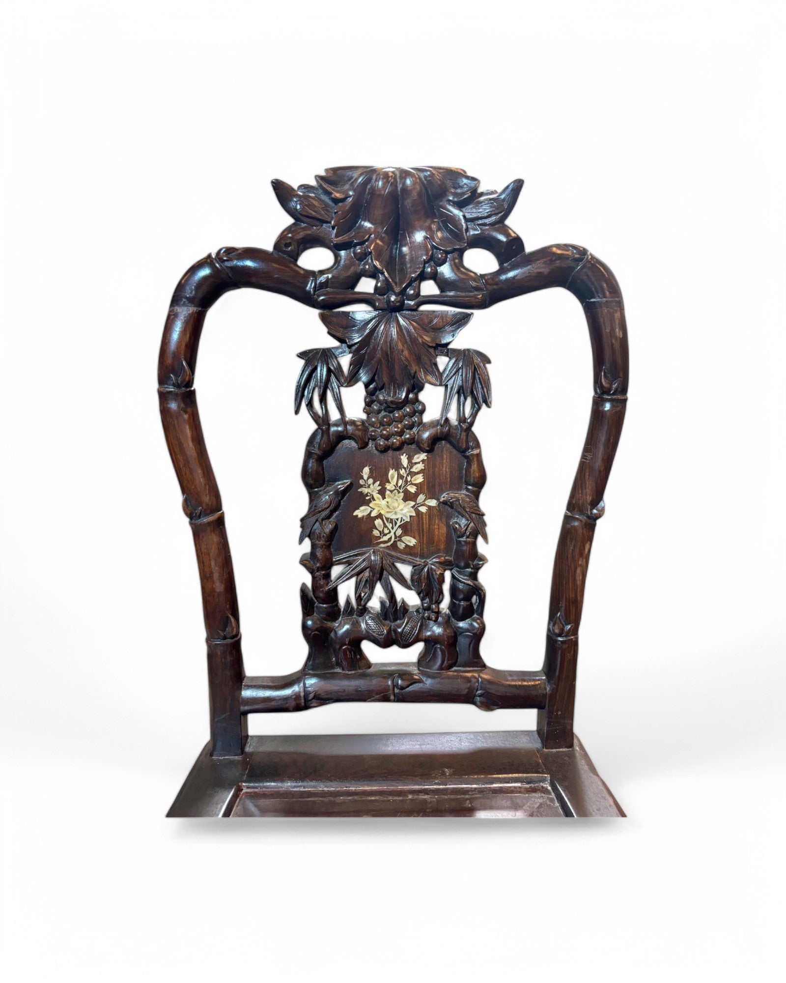 Pair of Tongue in Groove Hardwood Ornate carved Birds & Floral Antique Chair