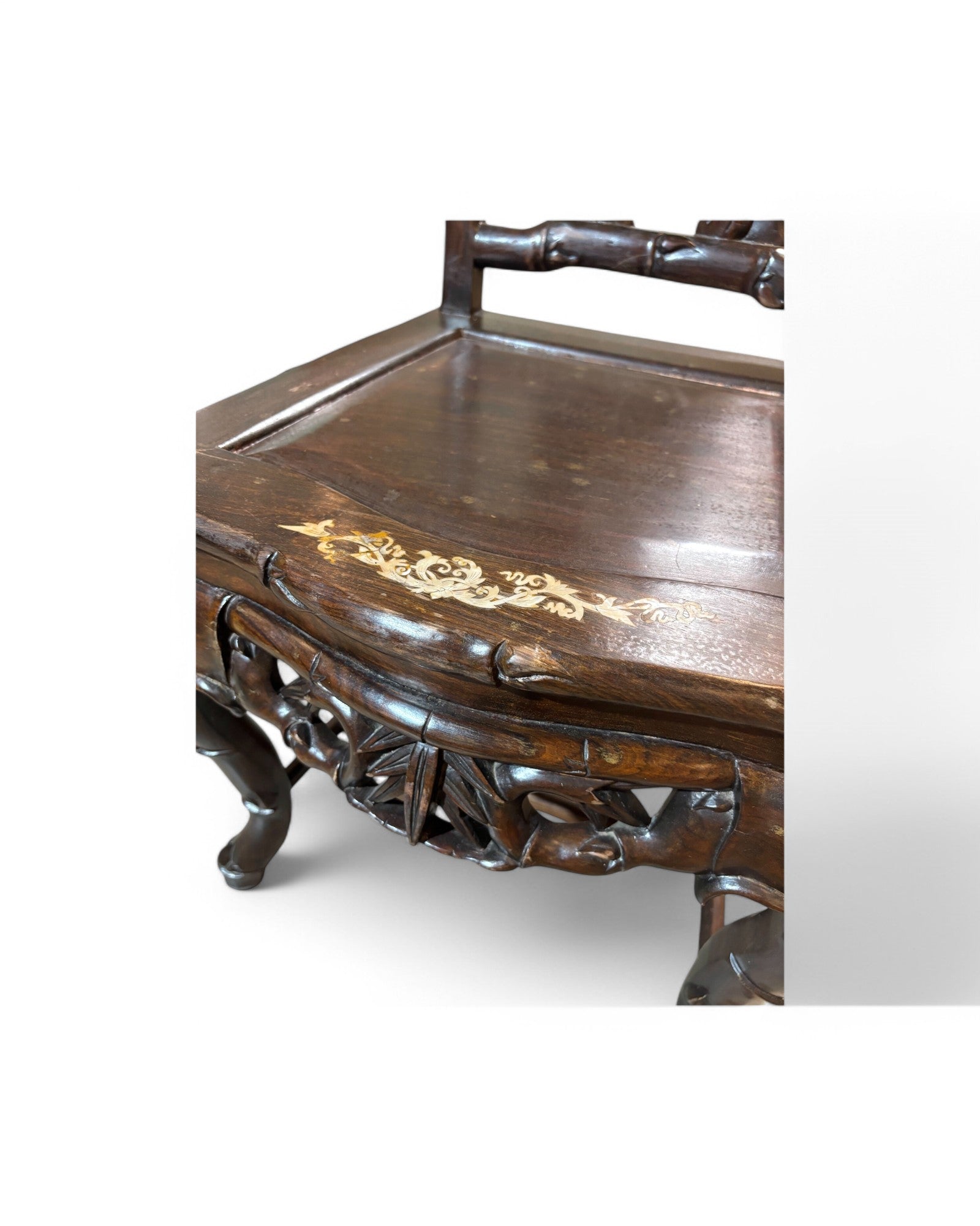 Pair of Tongue in Groove Hardwood Ornate carved Birds & Floral Antique Chair