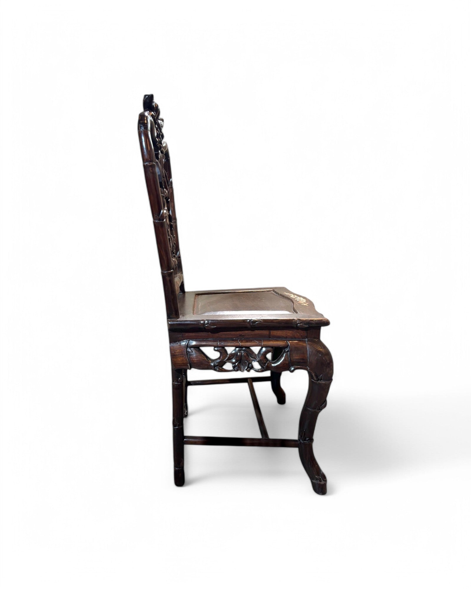 Pair of Tongue in Groove Hardwood Ornate carved Birds & Floral Antique Chair