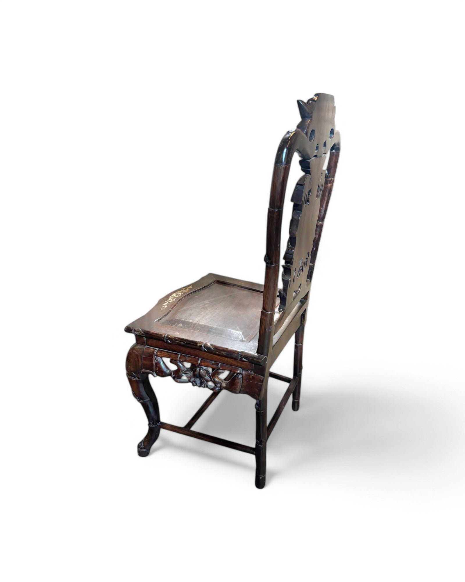 Pair of Tongue in Groove Hardwood Ornate carved Birds & Floral Antique Chair
