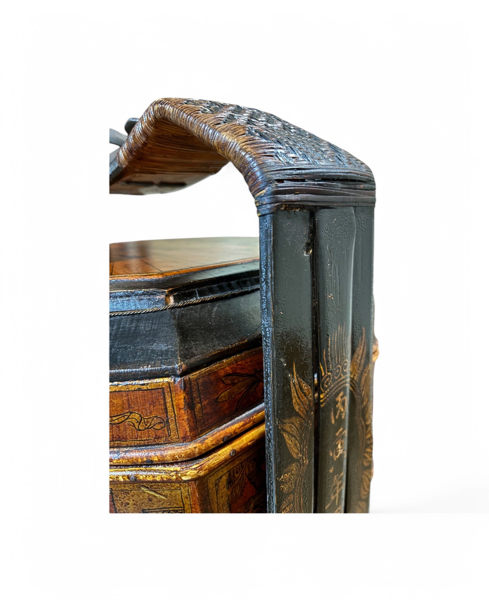1900s Chinese Chinoiserie Bamboo Trim Antique Three-Tier Wood Wedding Baset