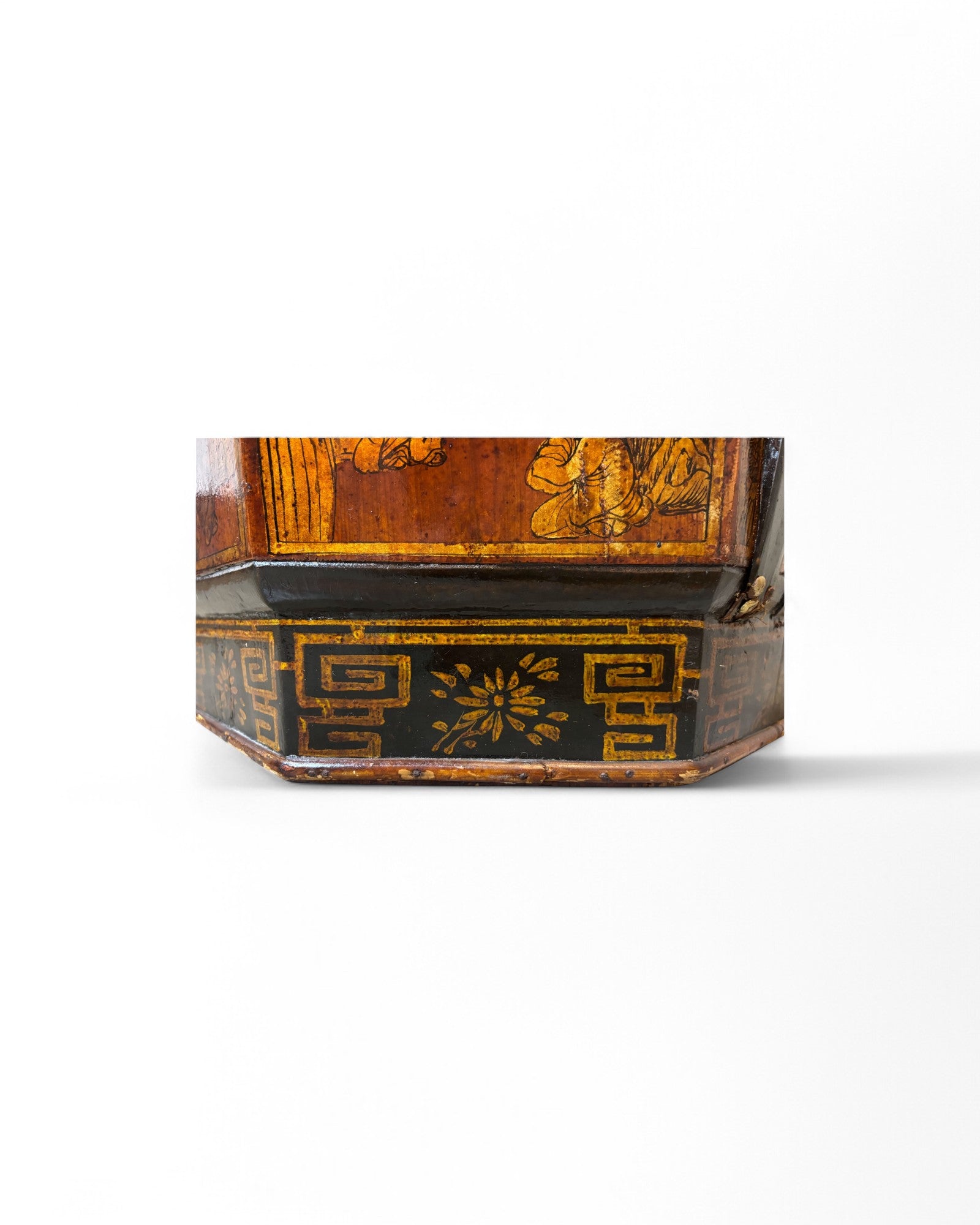 1900s Chinese Chinoiserie Bamboo Trim Antique Three-Tier Wood Wedding Baset