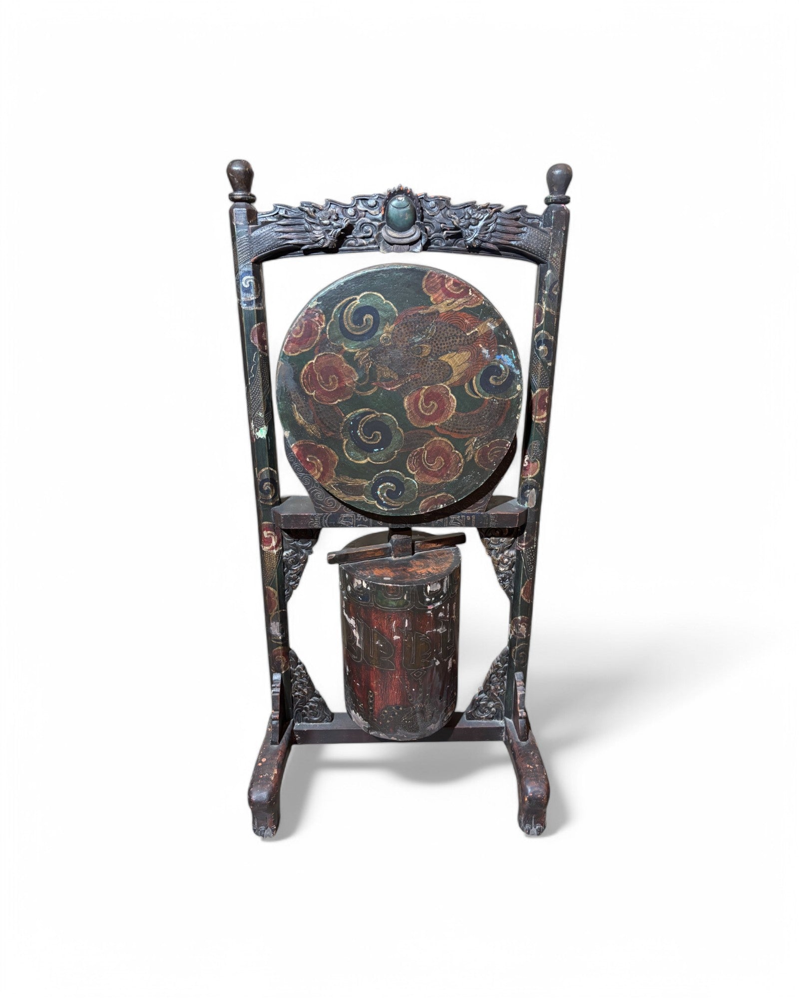 Year of the Dragon Antique Sino-Chine Standing Gong-Swivel Drum