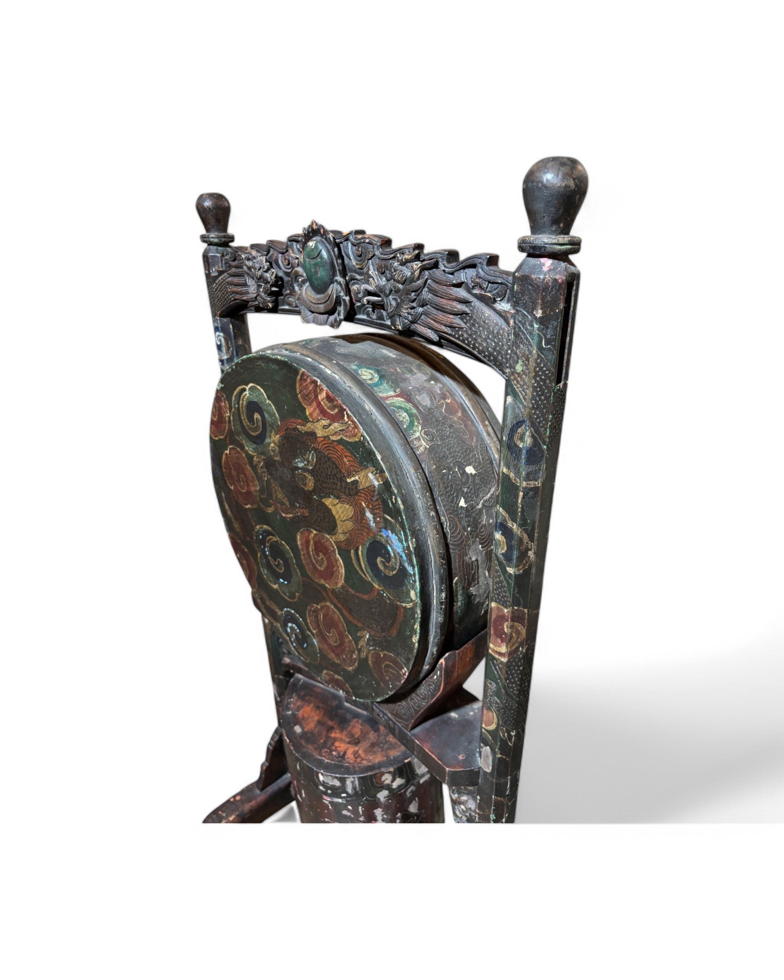 Year of the Dragon Antique Sino-Chine Standing Gong-Swivel Drum