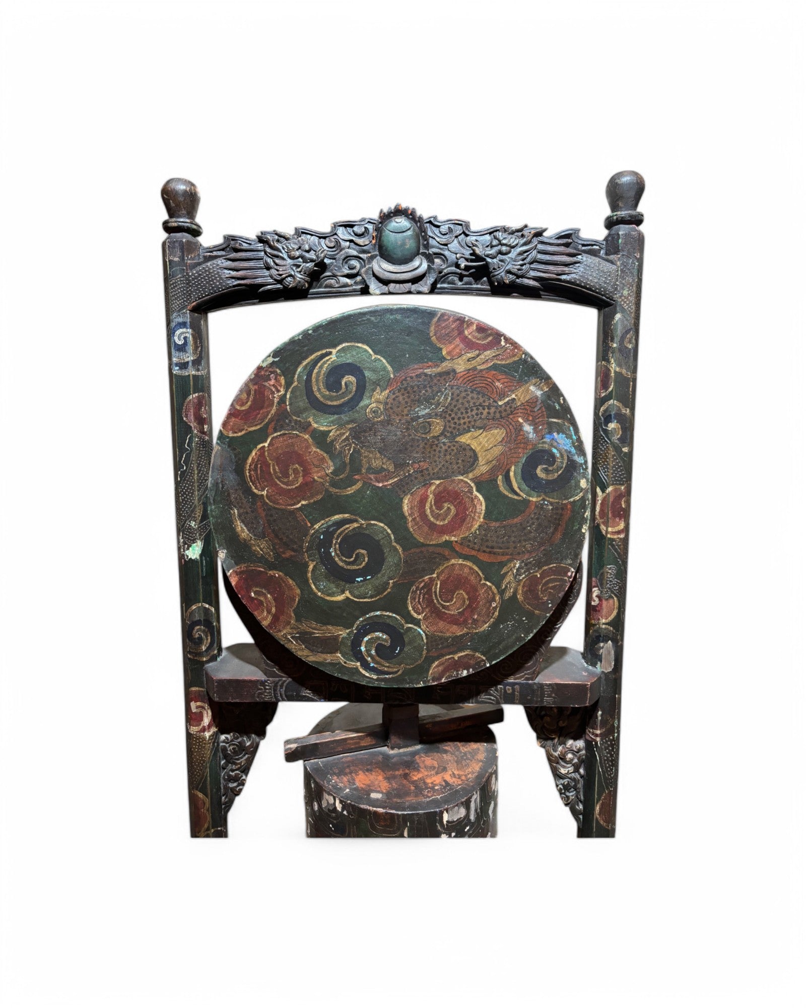 Year of the Dragon Antique Sino-Chine Standing Gong-Swivel Drum