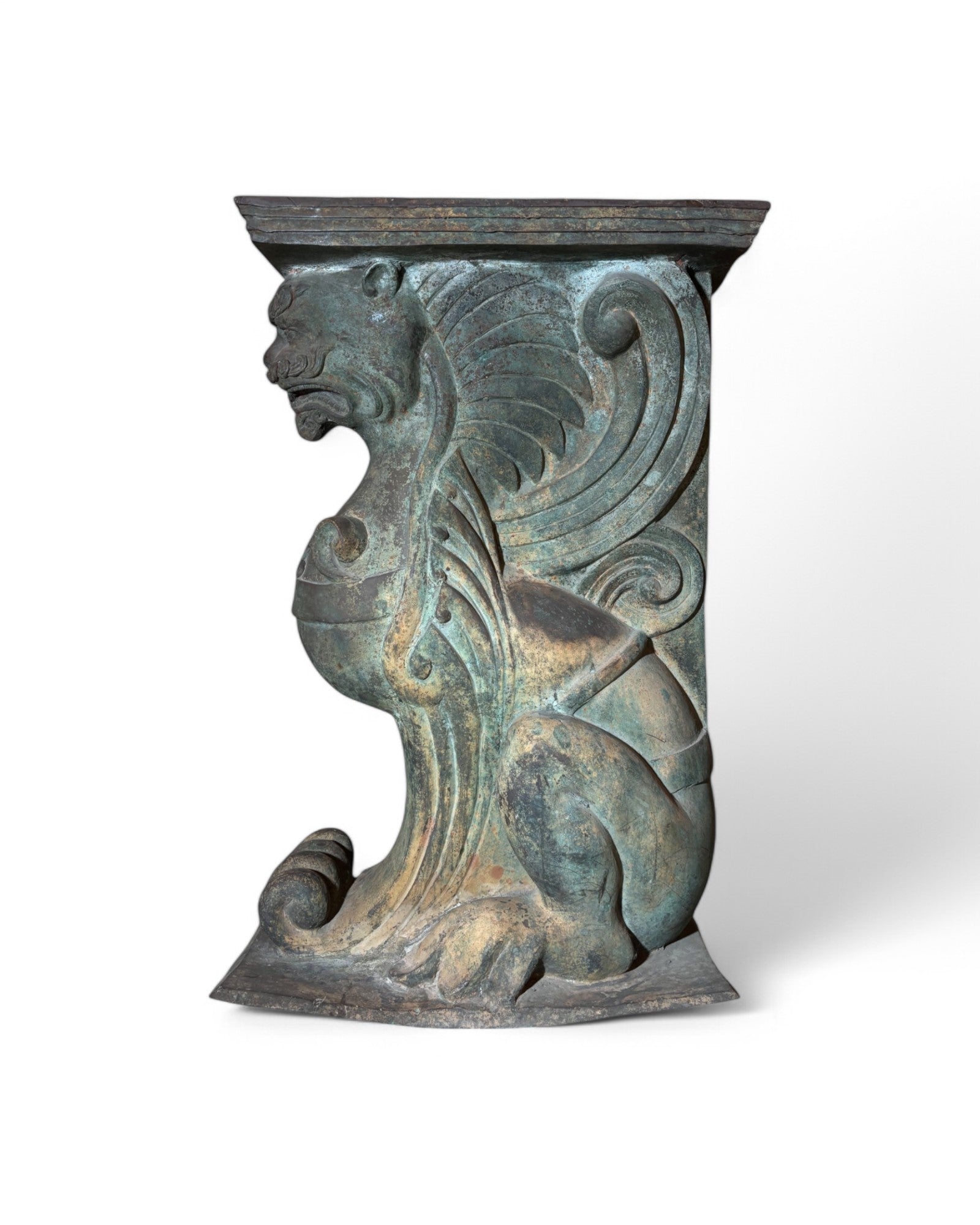 Bronze Green Sphinx Patina Steel Pedestal
