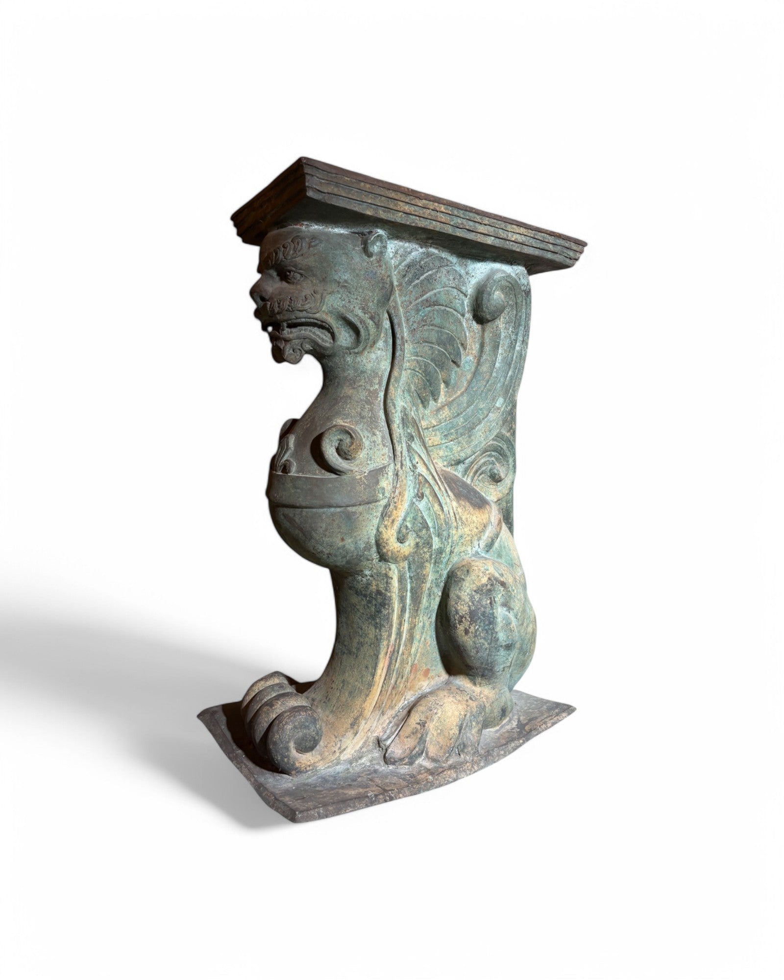 Bronze Green Sphinx Patina Steel Pedestal