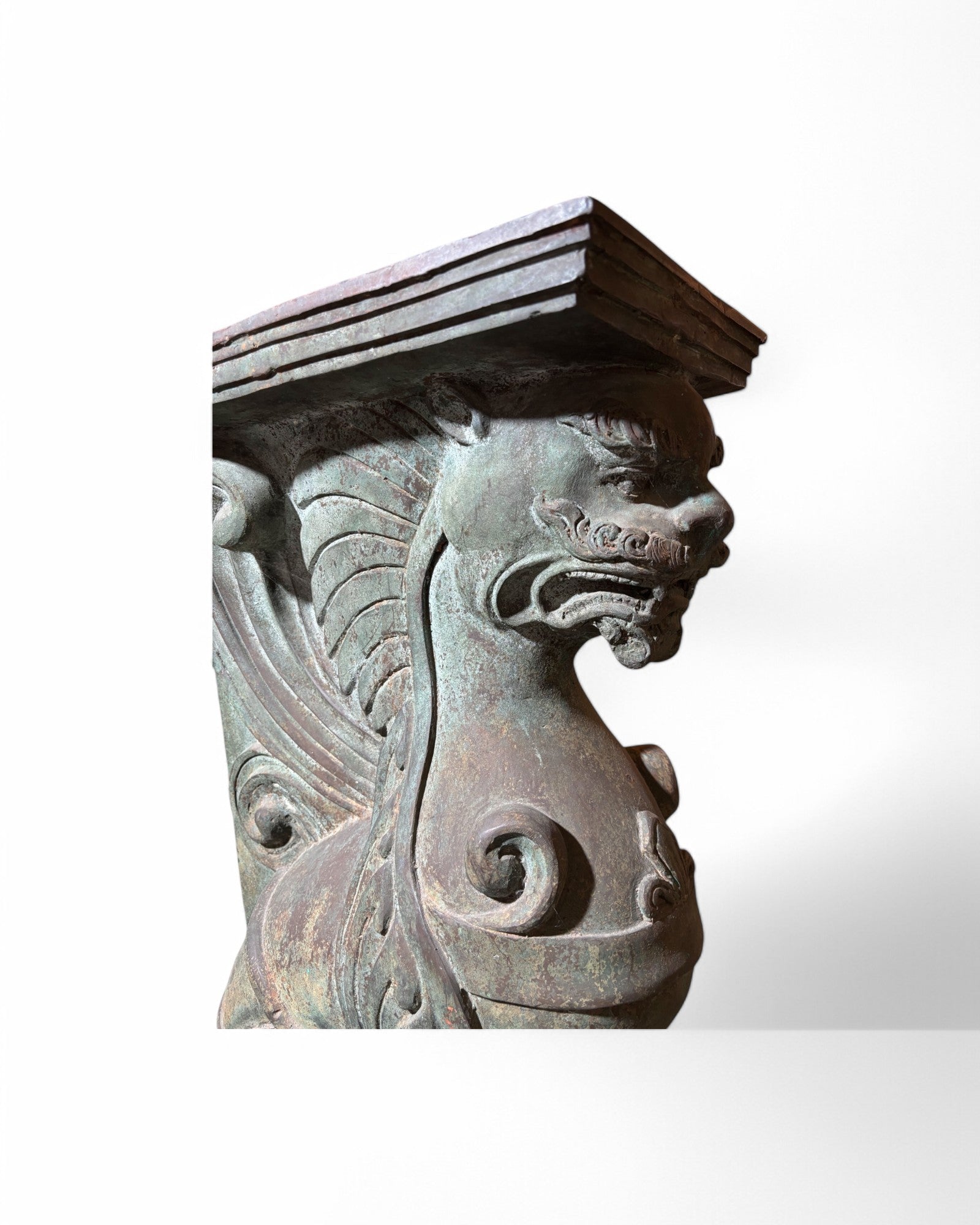 Bronze Green Sphinx Patina Steel Pedestal