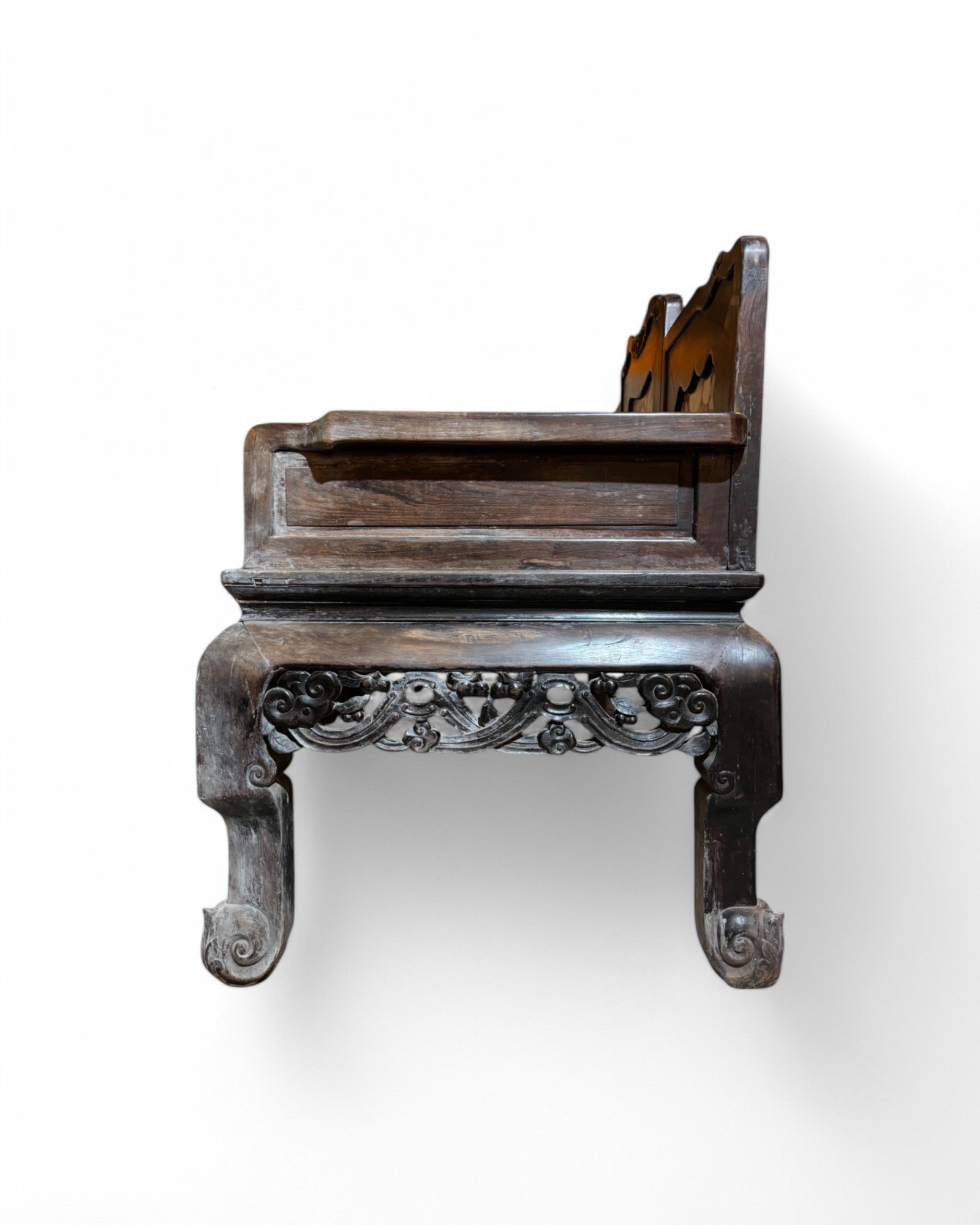 Antique Marble & Terrazzo Inlaid Chinese Carved Wooden Daybed