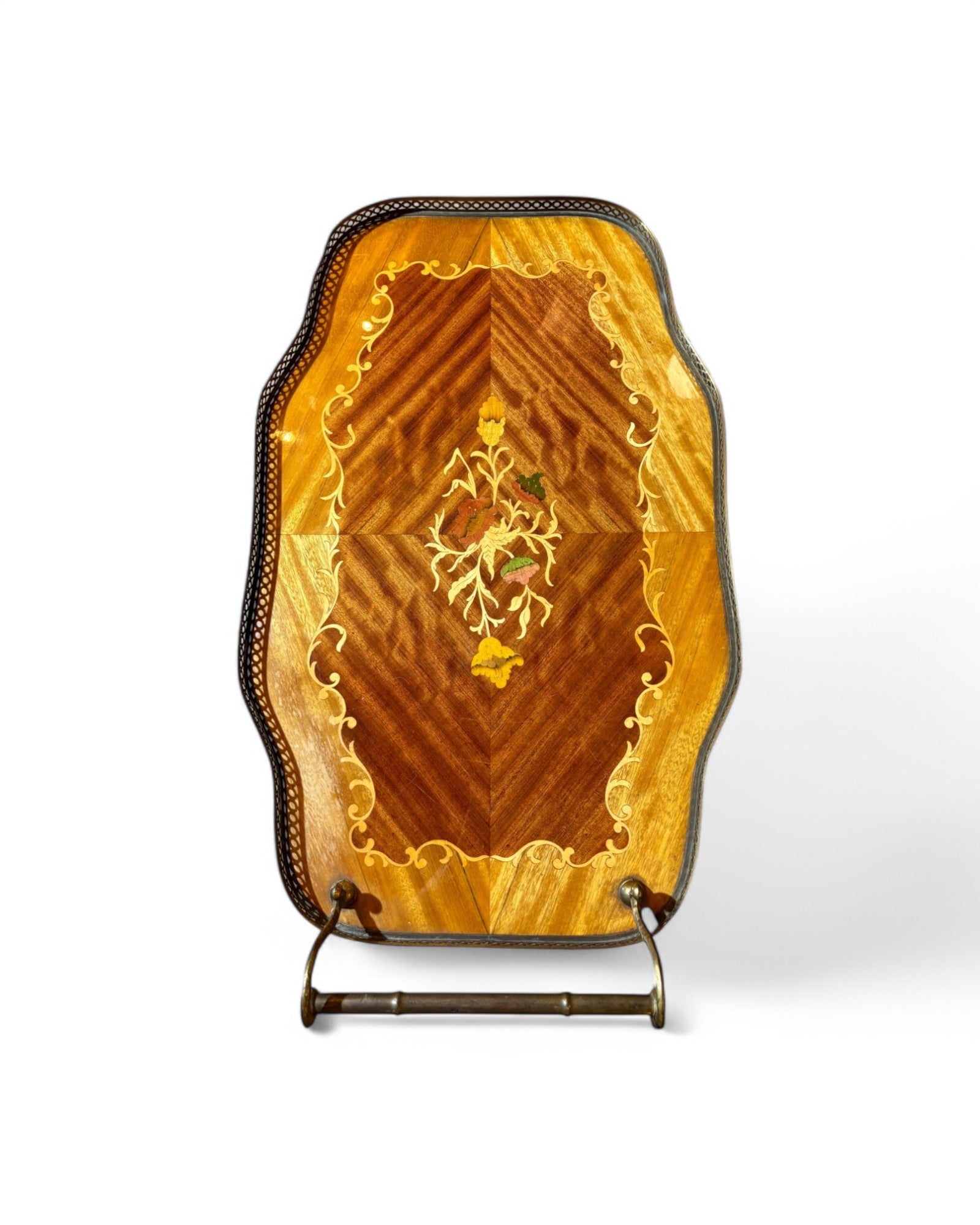 1950s Vintage Italian Trolley Hollywood Regency Inlaid Bar Cart