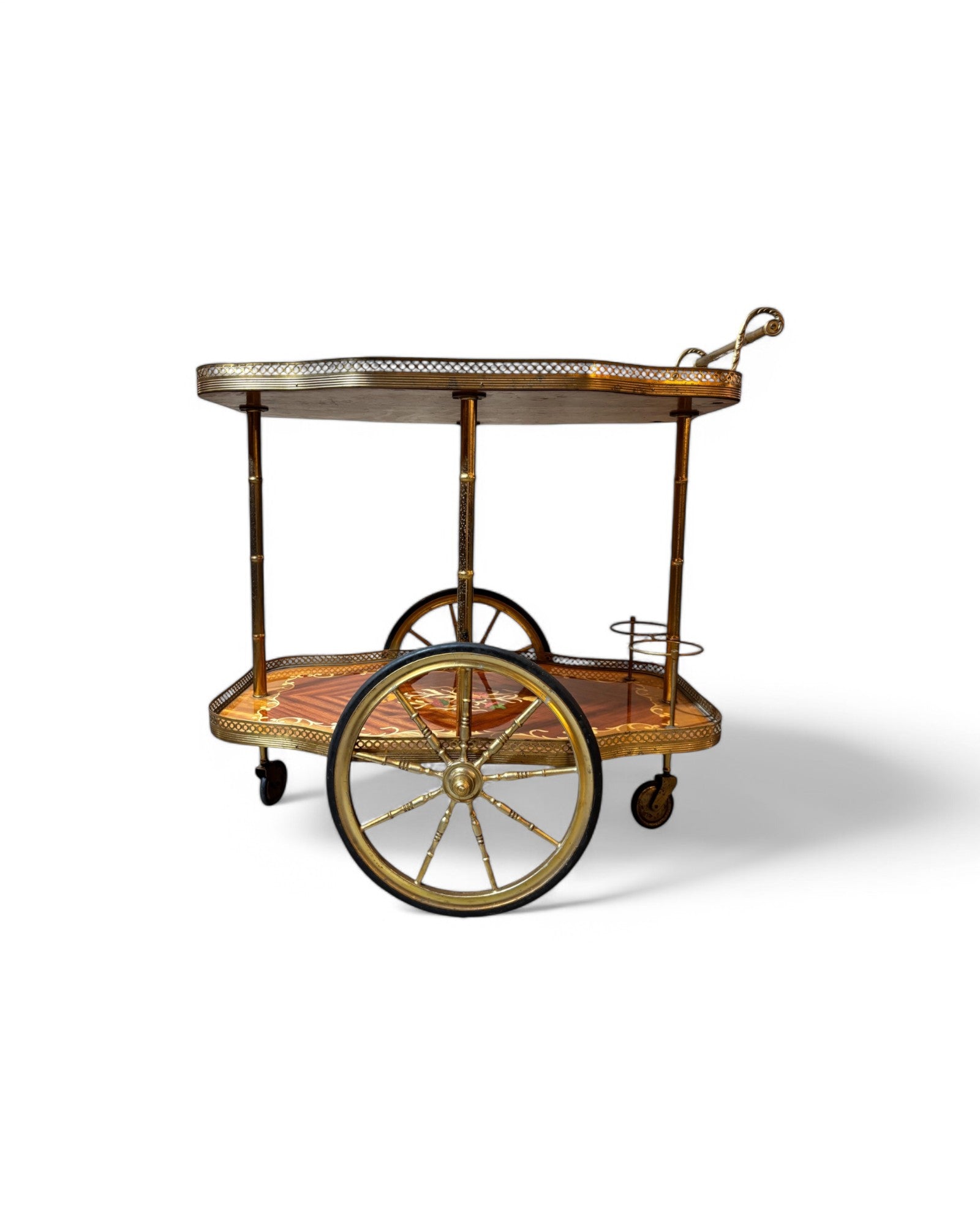 1950s Vintage Italian Trolley Hollywood Regency Inlaid Bar Cart
