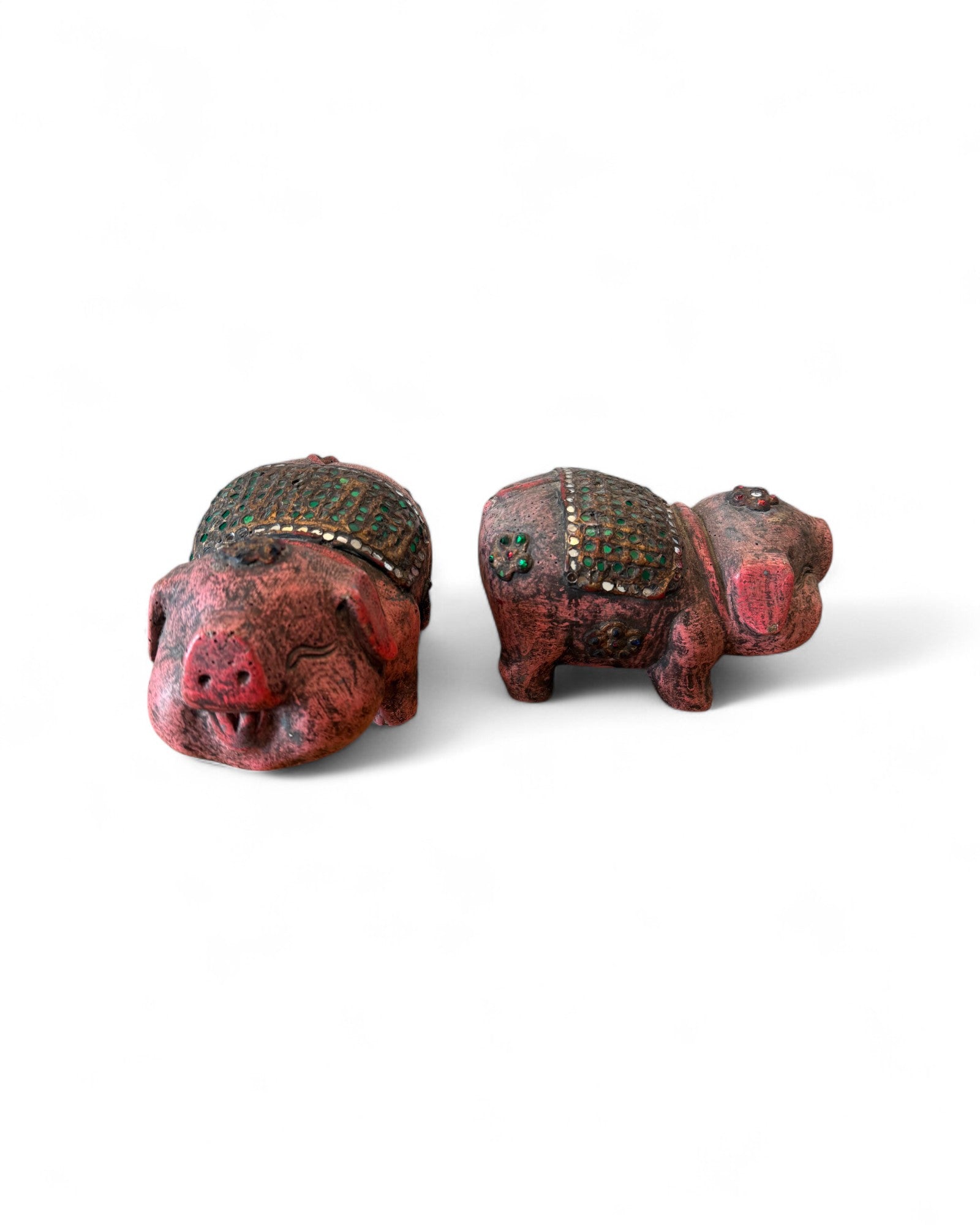 Good Luck Hand Embroidered Pig Sculptures - Set of 2