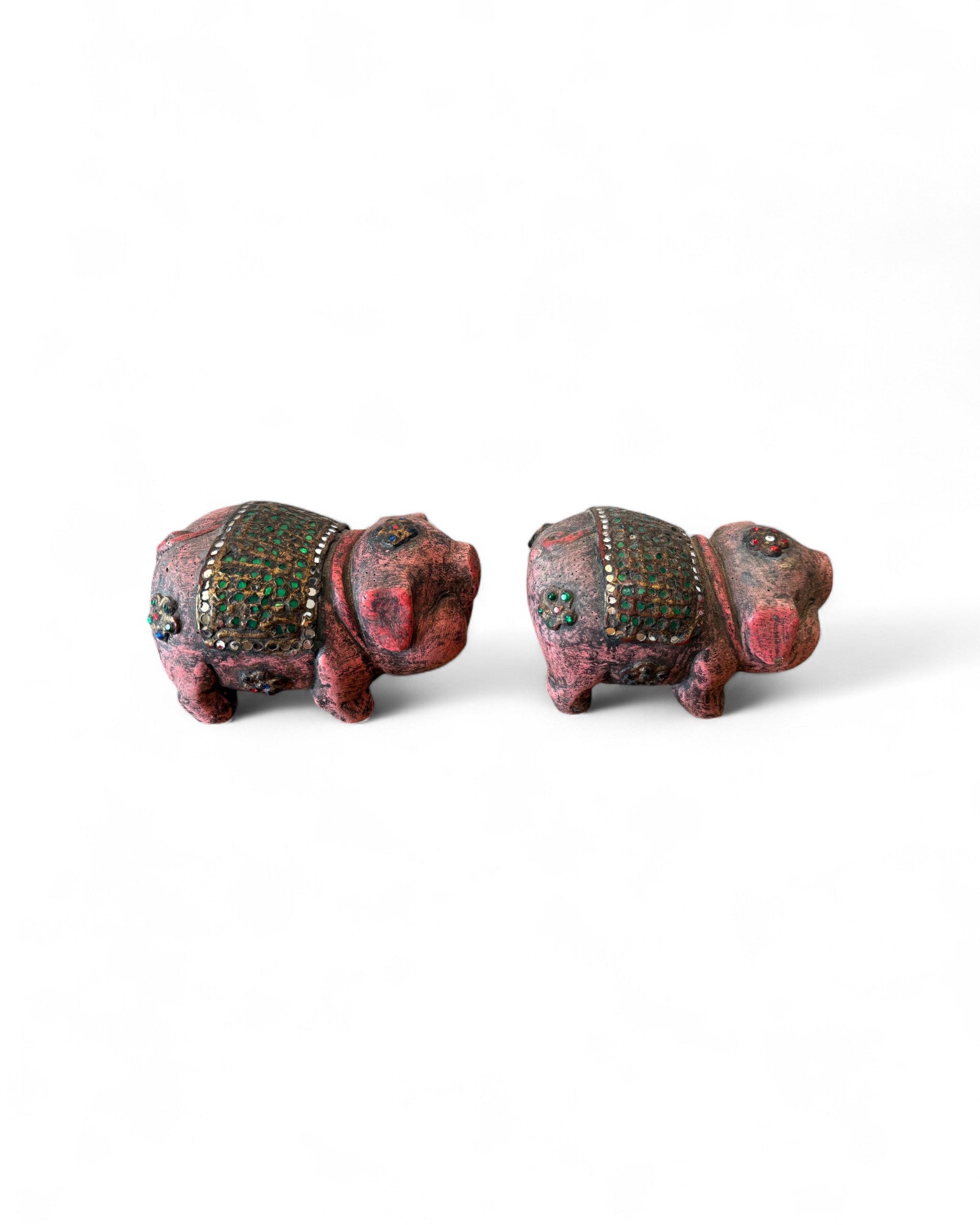 Good Luck Hand Embroidered Pig Sculptures - Set of 2