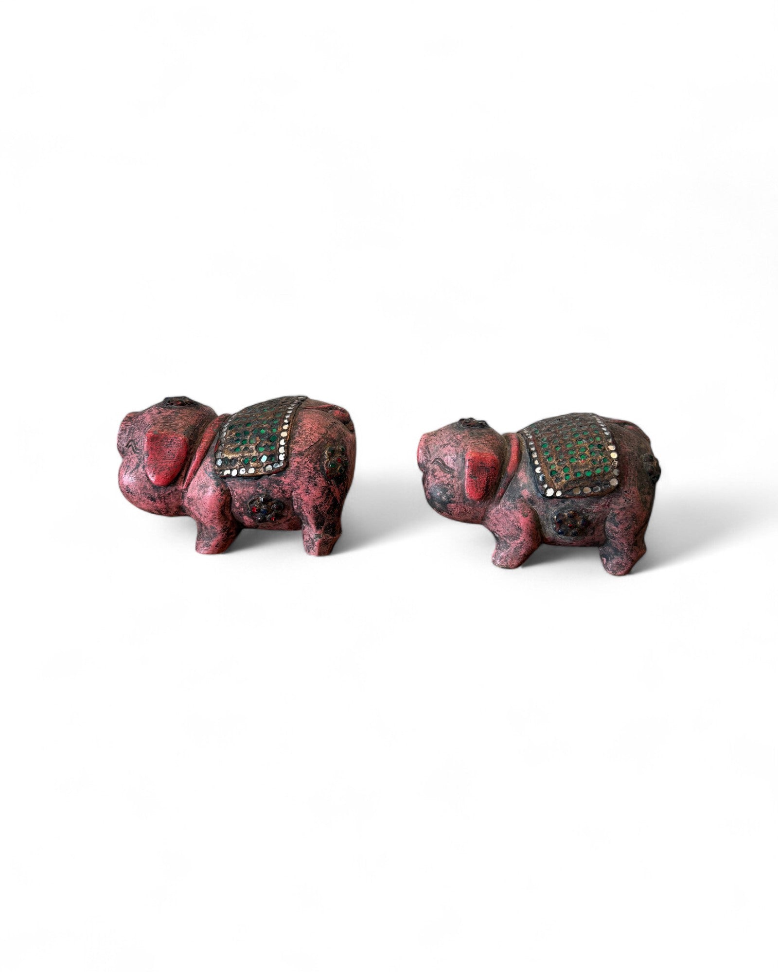 Good Luck Hand Embroidered Pig Sculptures - Set of 2
