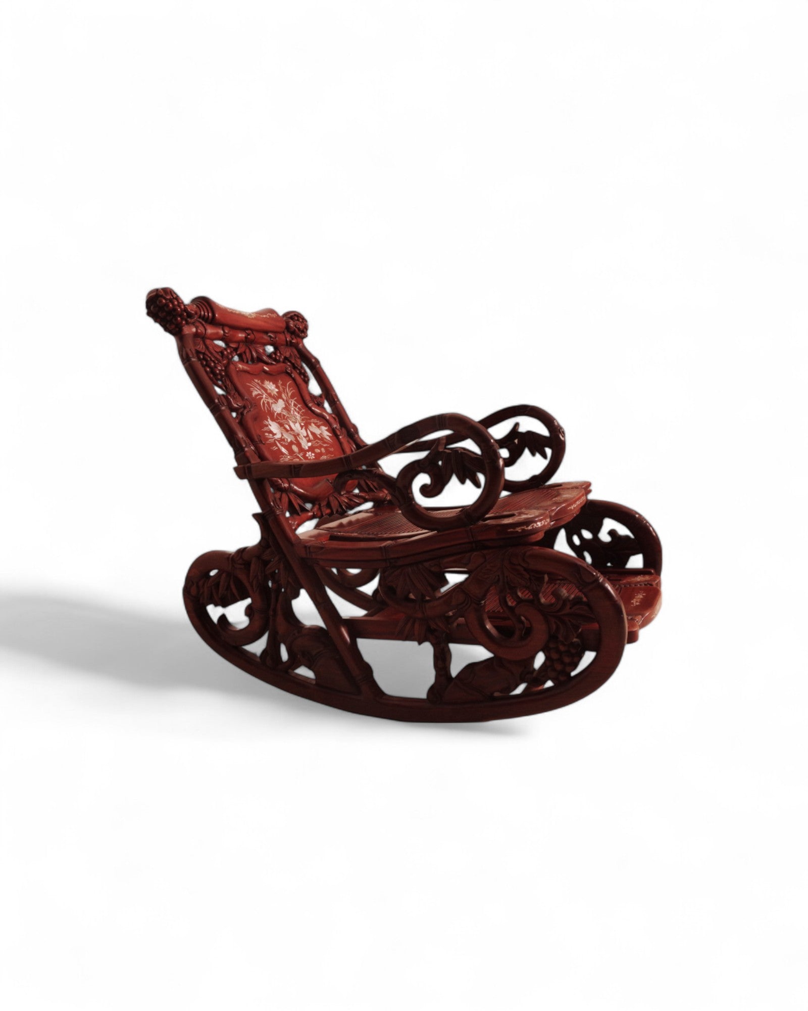 Chinese Mother-of-Pearl Inlaid Rosewood Rocking Recliner (Imperial-Style “Taishi” Chair)