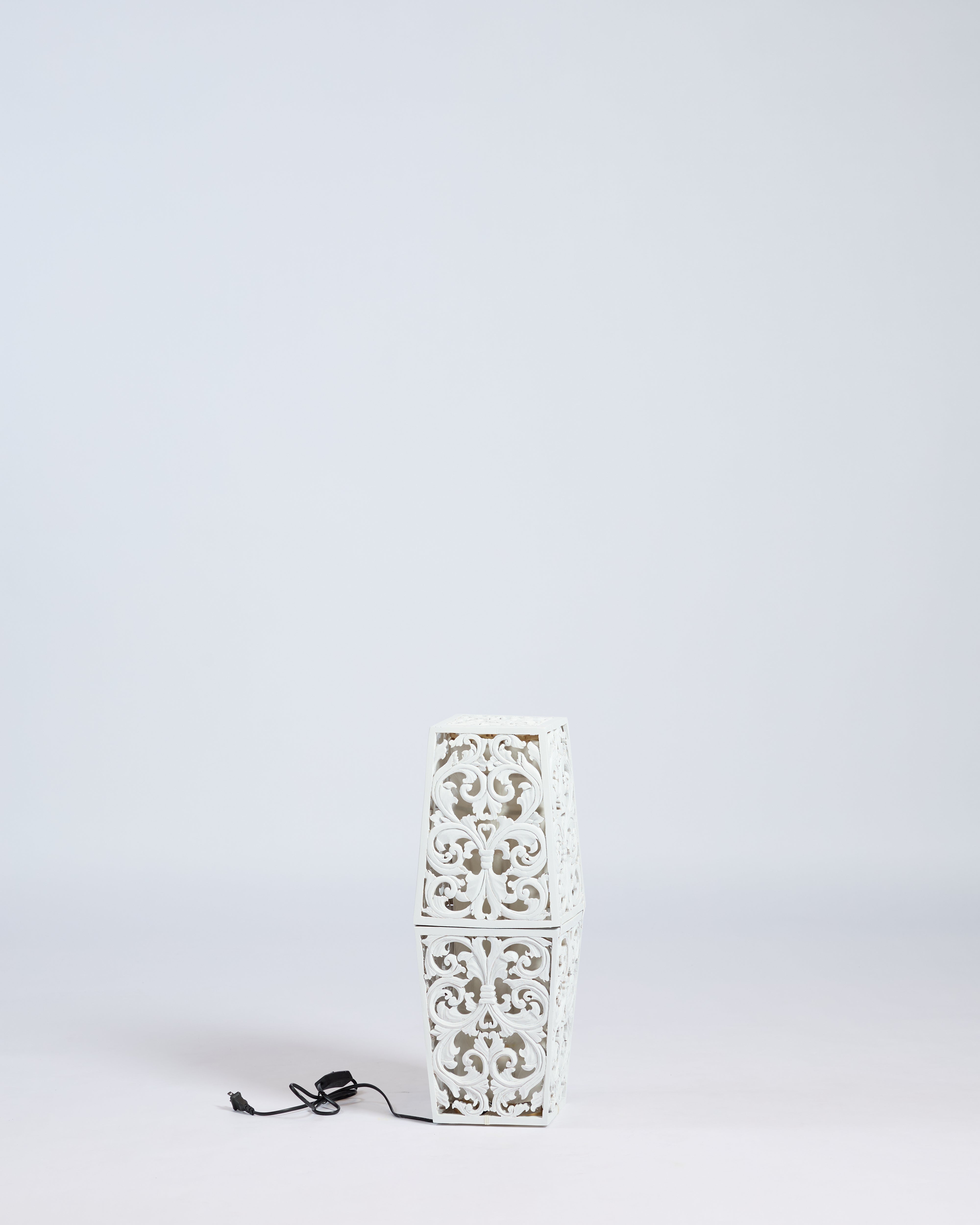 TIMA - Two-Tiered Carved Wooden Floor Lamp