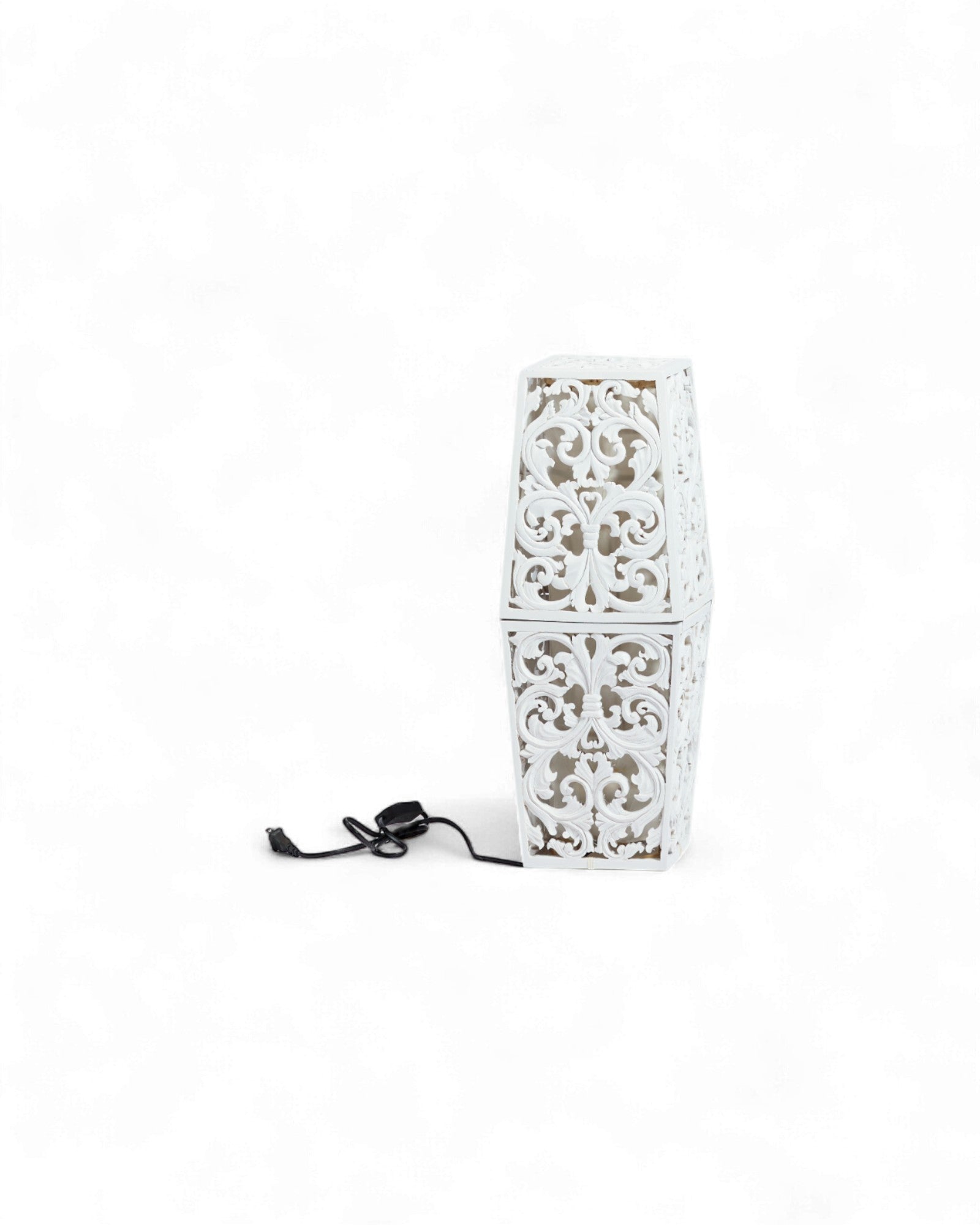 TIMA - Two-Tiered Carved Wooden Floor Lamp