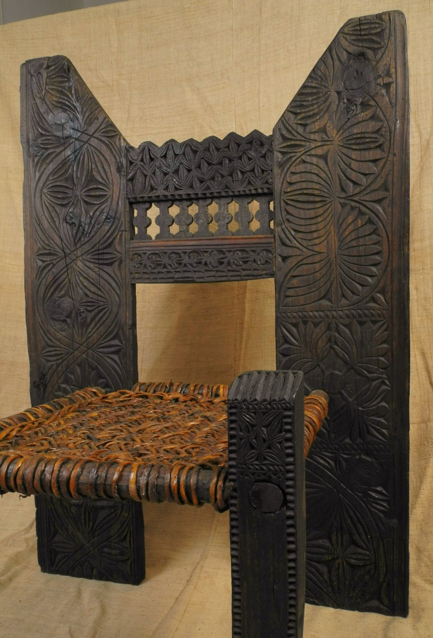 Architectural Black Swat Post Chair with Woven Leather Seat - Surround Living - 5