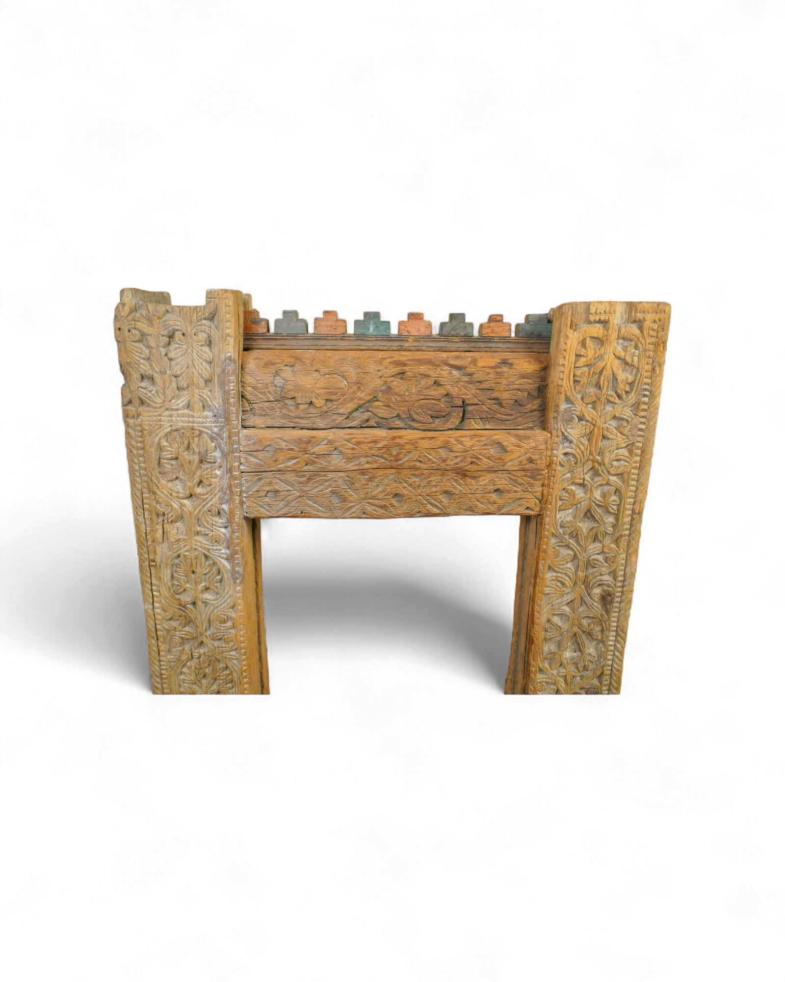 Swat Valley Carved Architectural Chair with Leather - Woven Seat - Surround Living - 4