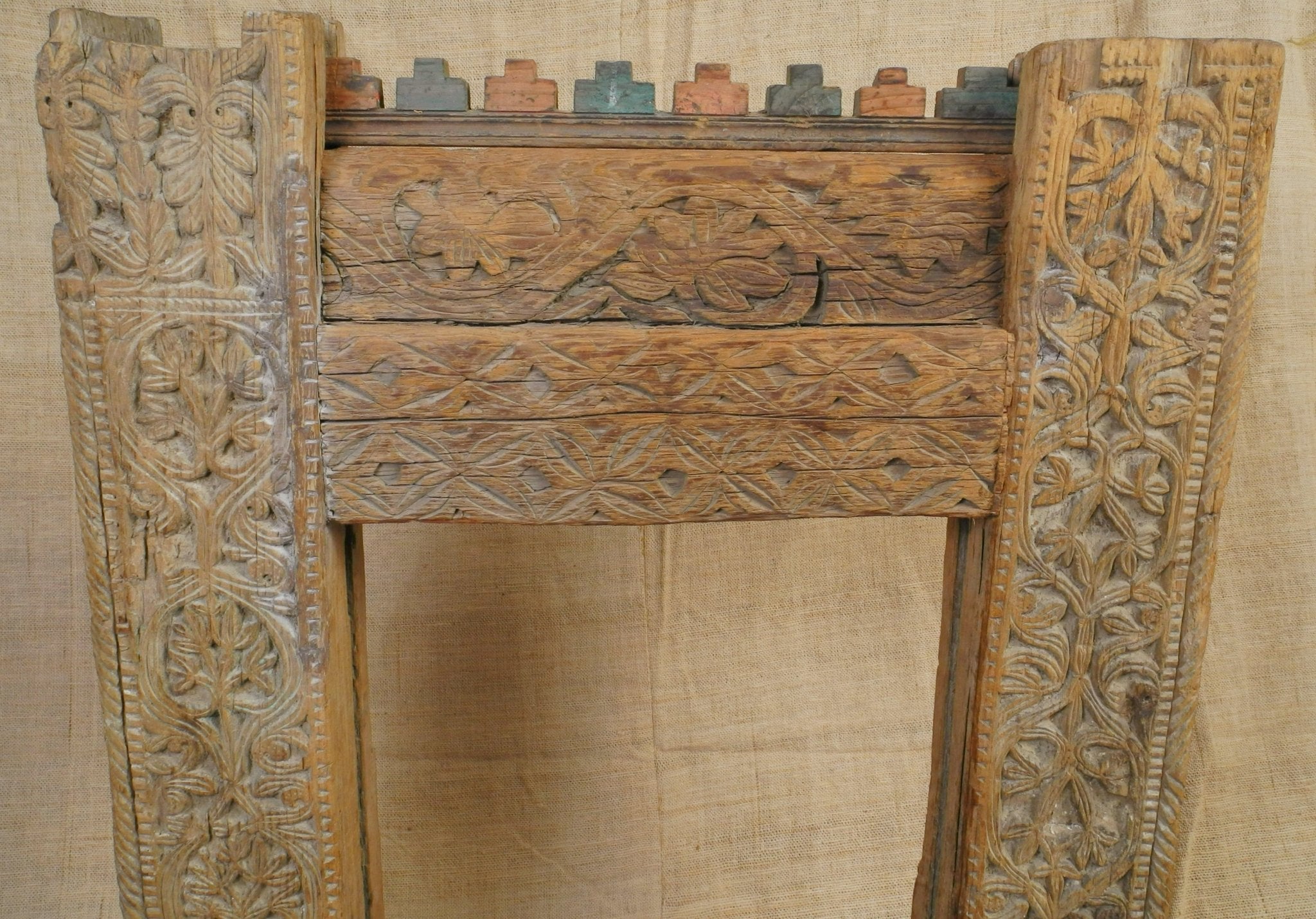 Swat Valley Carved Architectural Chair with Leather - Woven Seat - Surround Living - 3