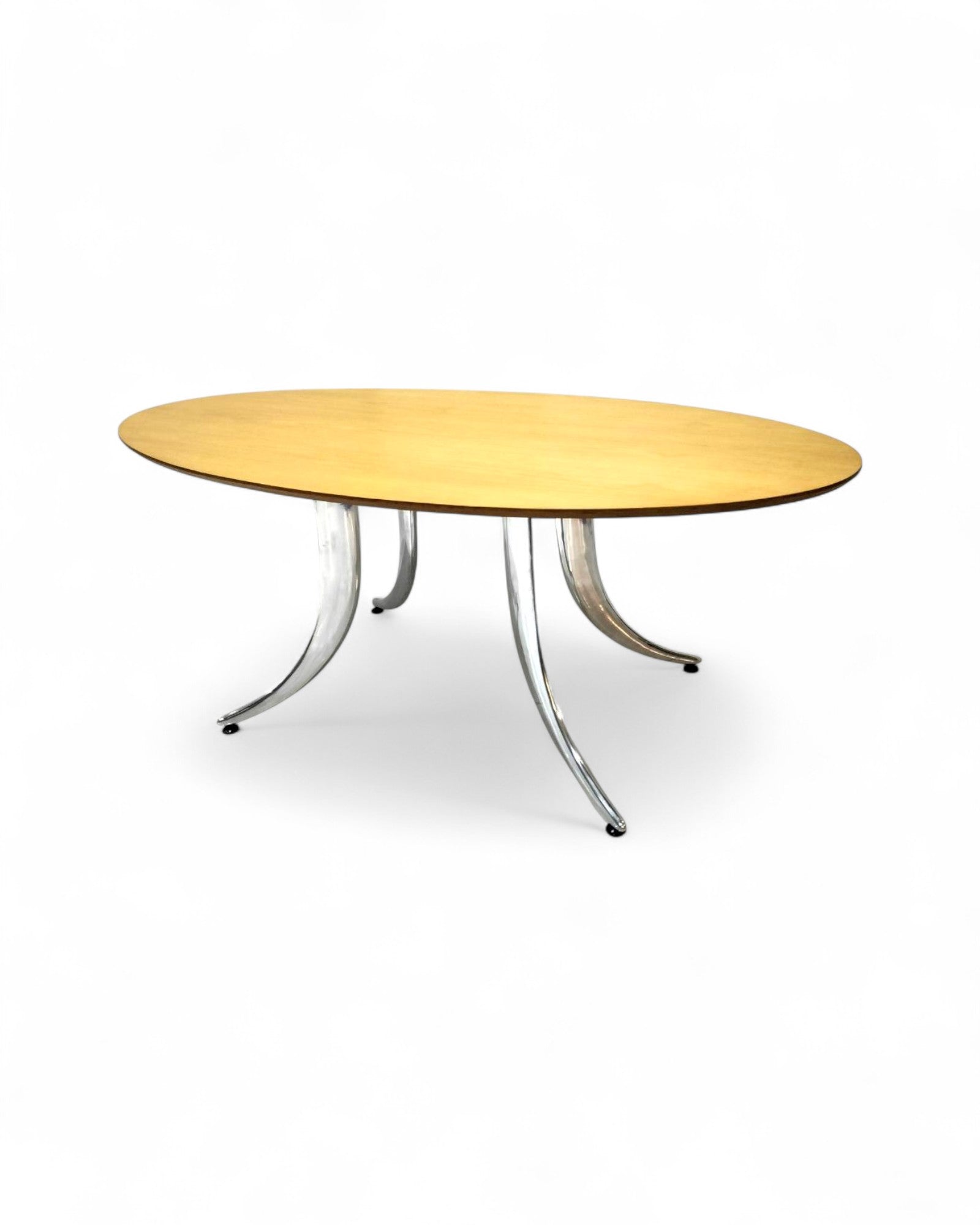 Mid-Century Modern Dining Table Oak Veneer Top and Aluminum Legs