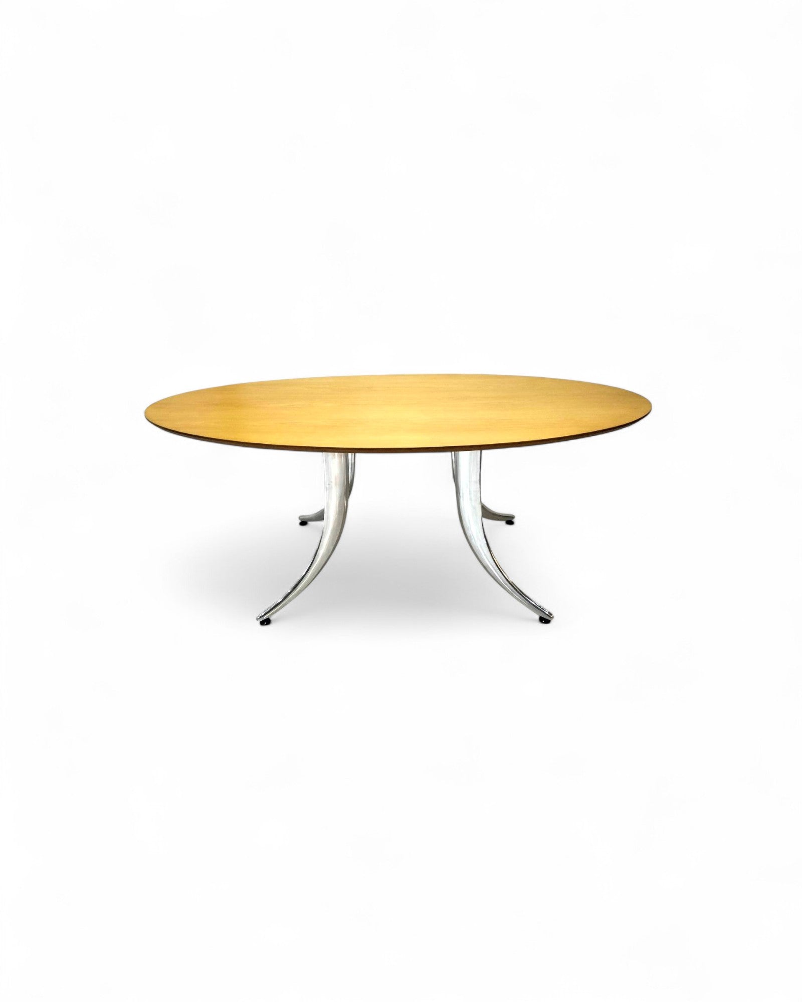 Mid-Century Modern Dining Table Oak Veneer Top and Aluminum Legs
