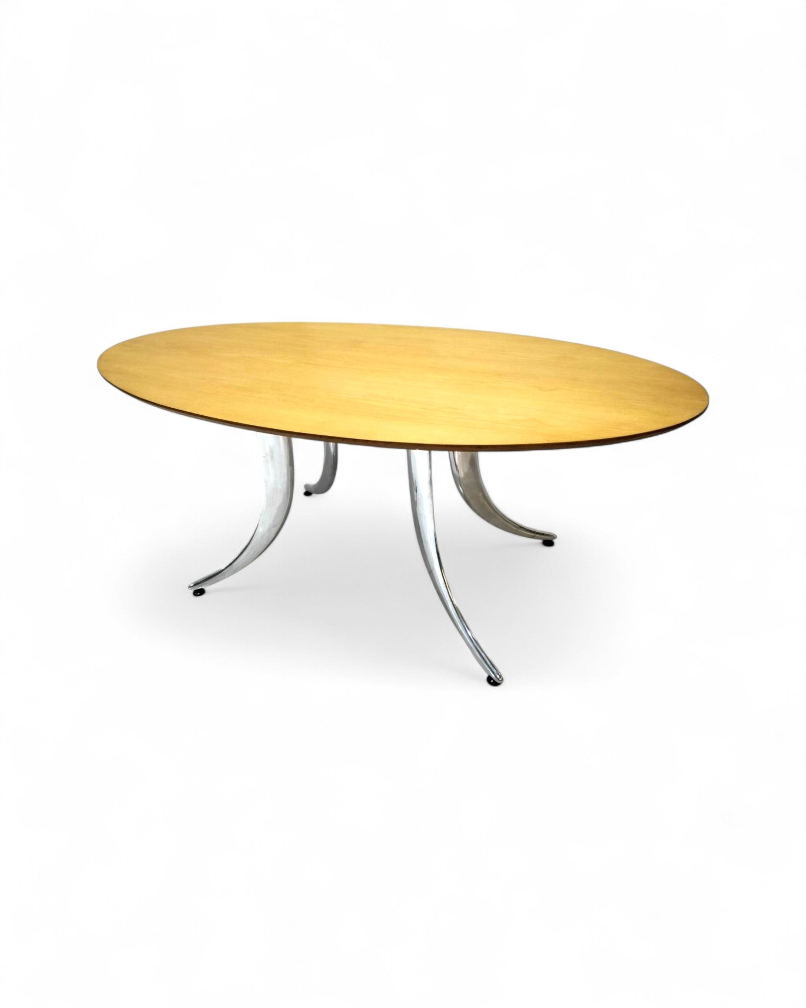 Mid-Century Modern Dining Table Oak Veneer Top and Aluminum Legs