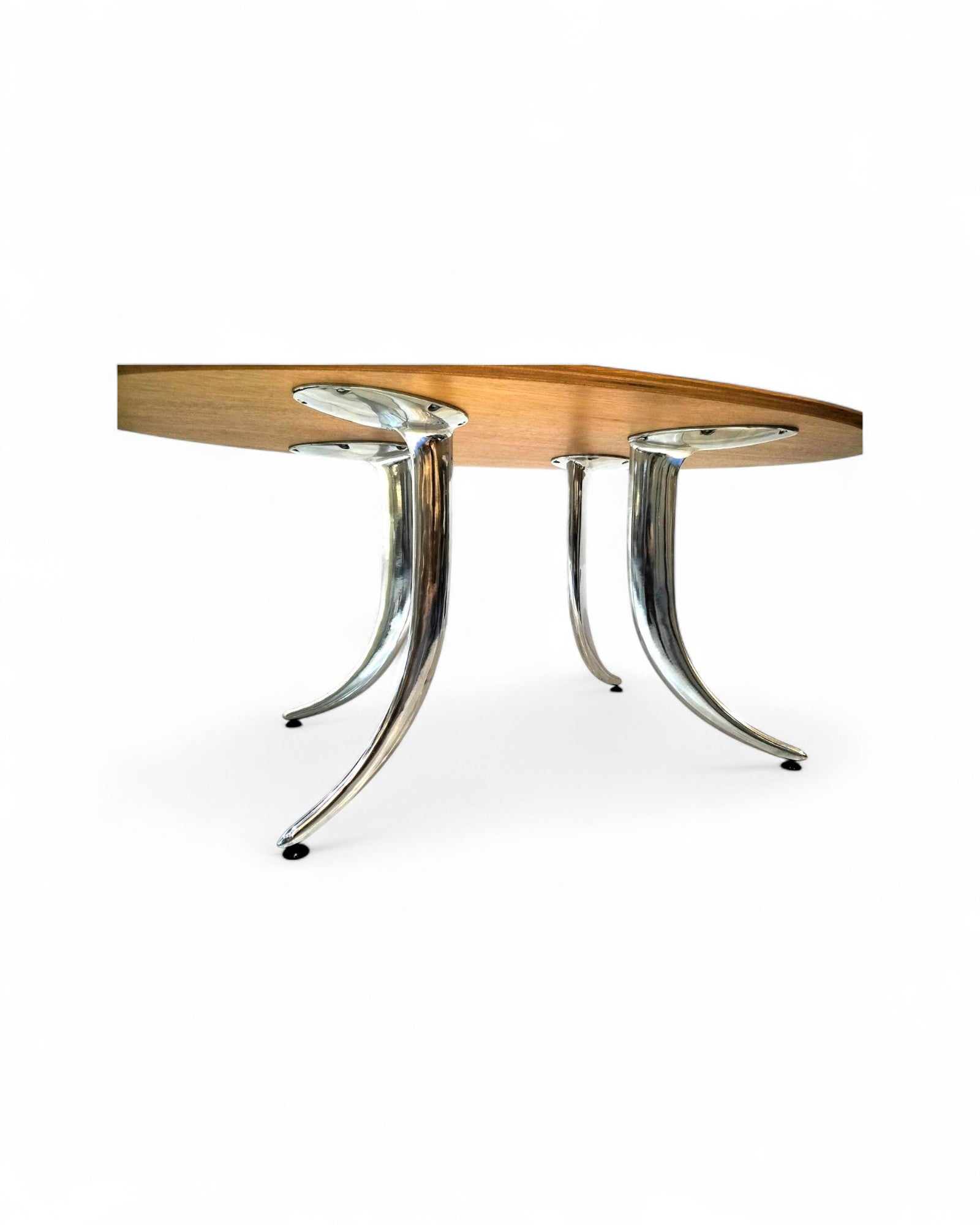 Mid-Century Modern Dining Table Oak Veneer Top and Aluminum Legs