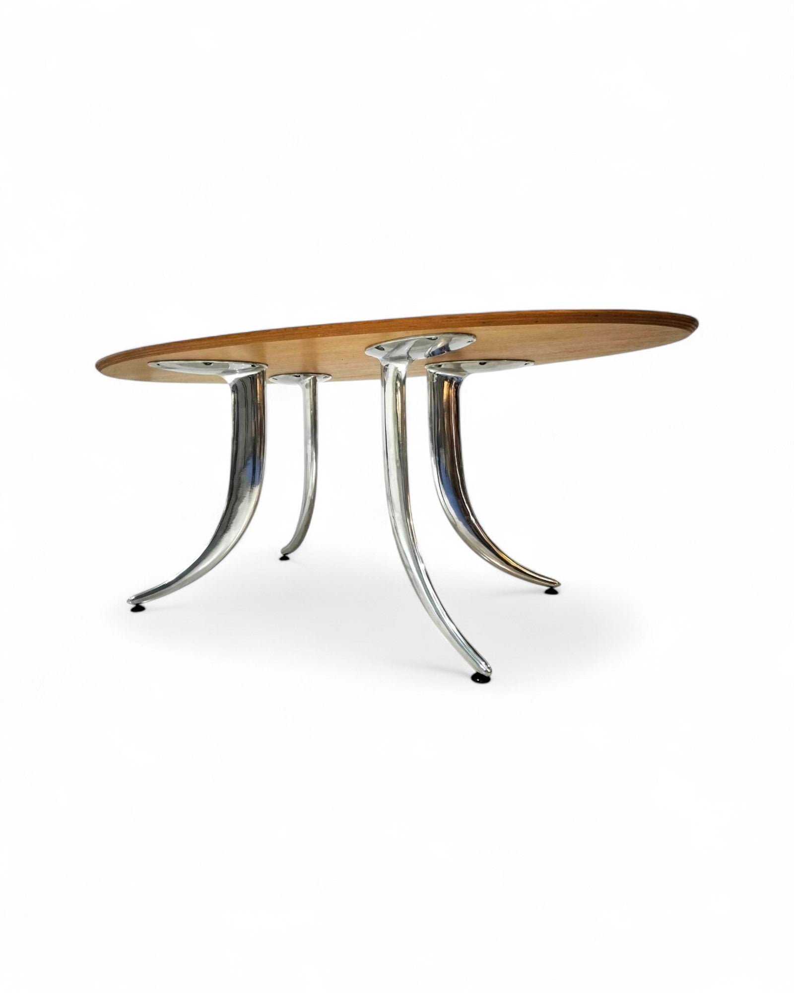 Mid-Century Modern Dining Table Oak Veneer Top and Aluminum Legs