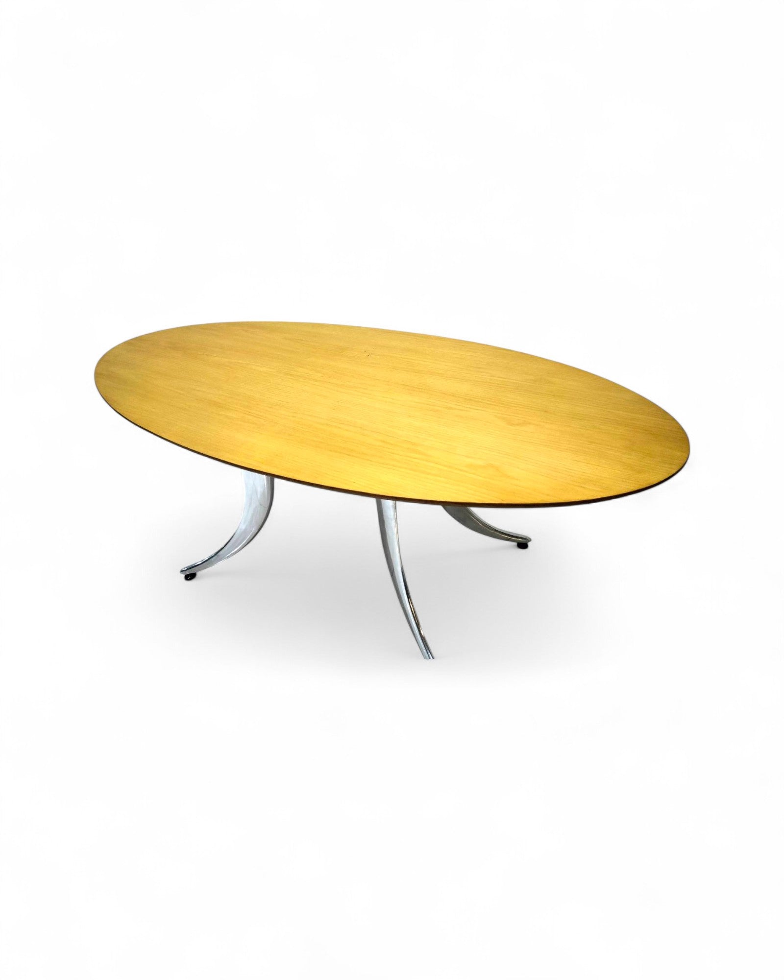Mid-Century Modern Dining Table Oak Veneer Top and Aluminum Legs