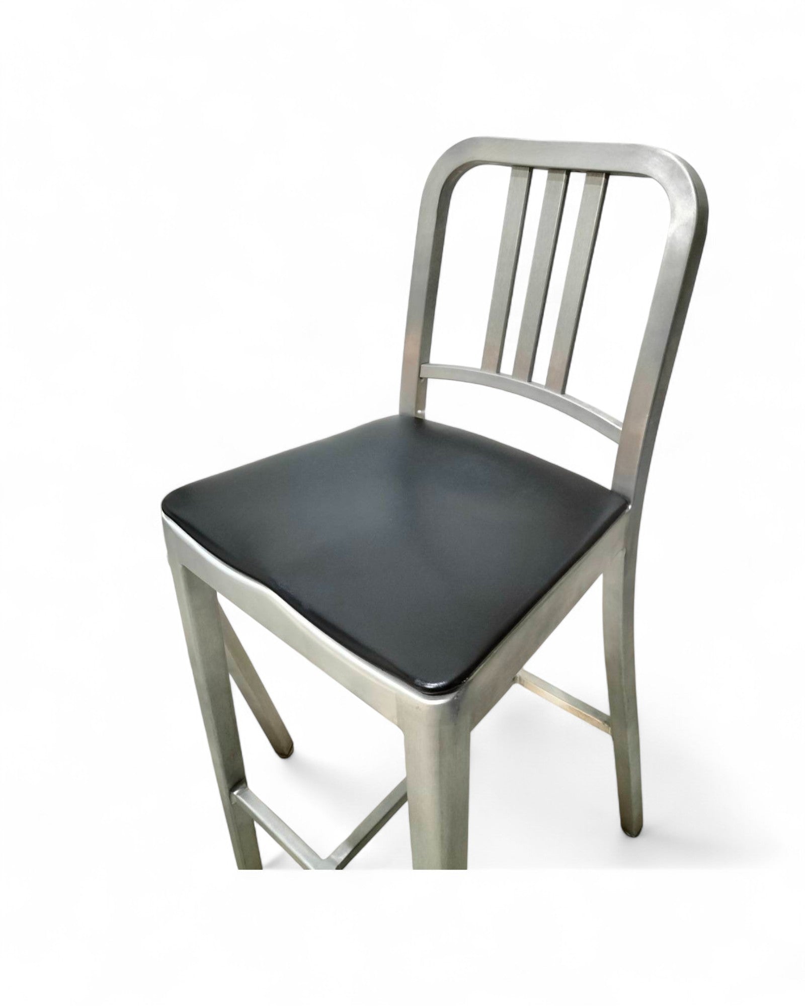 Emeco Navy Bar Stools 1006 with Black Pads in Brushed Aluminum - Original