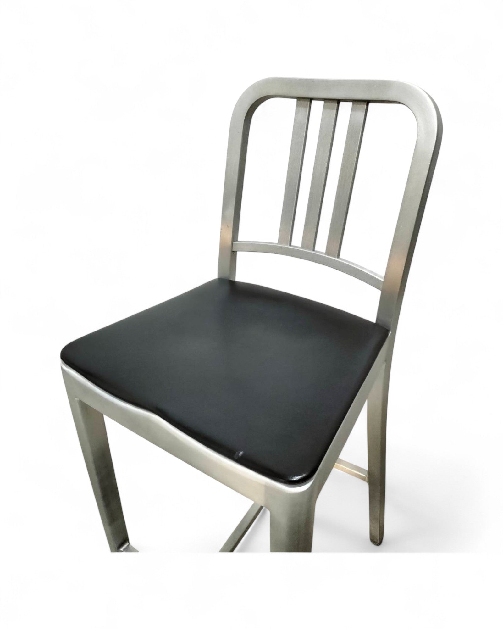Emeco Navy Bar Stools 1006 with Black Pads in Brushed Aluminum - Original