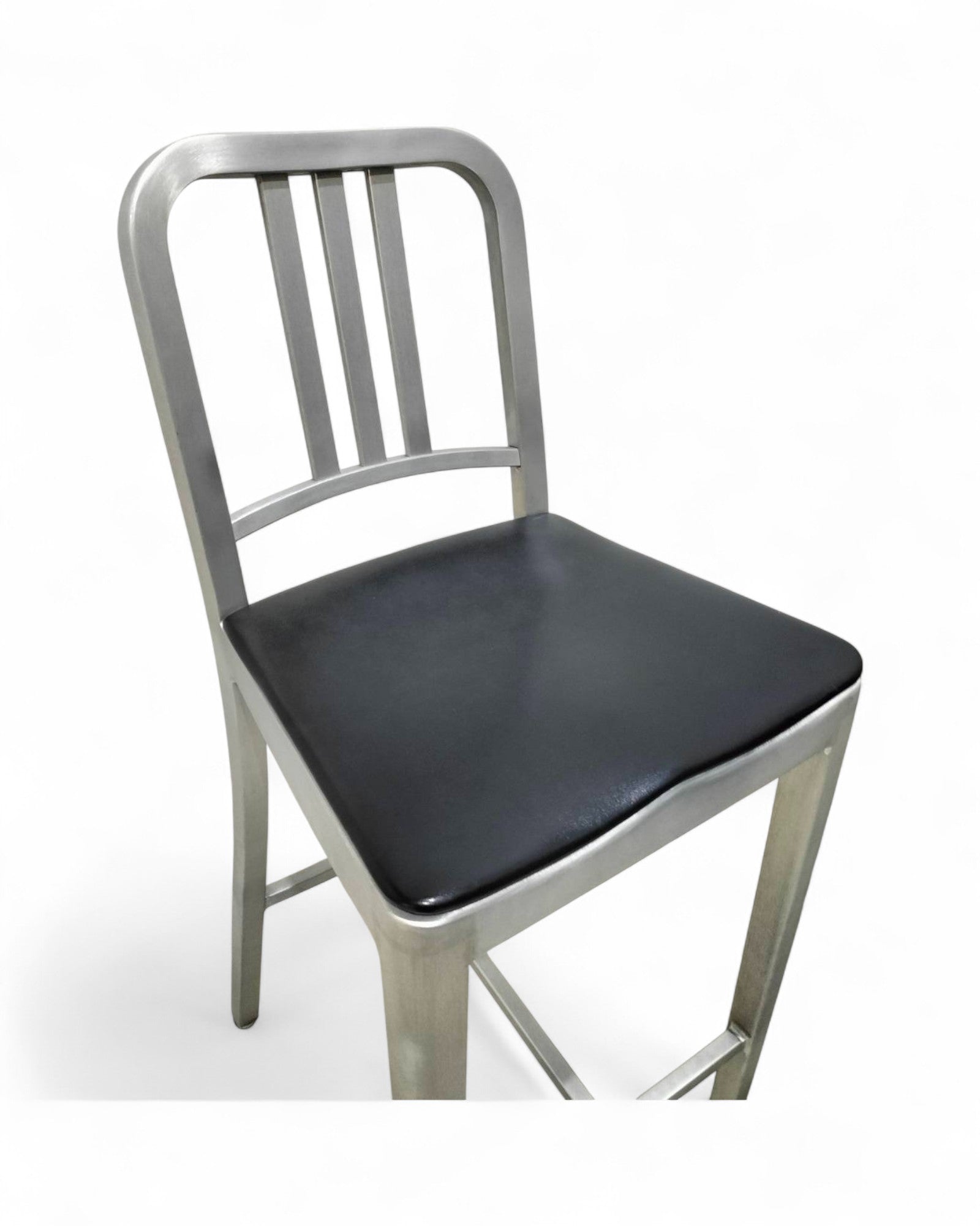 Emeco Navy Bar Stools 1006 with Black Pads in Brushed Aluminum - Original