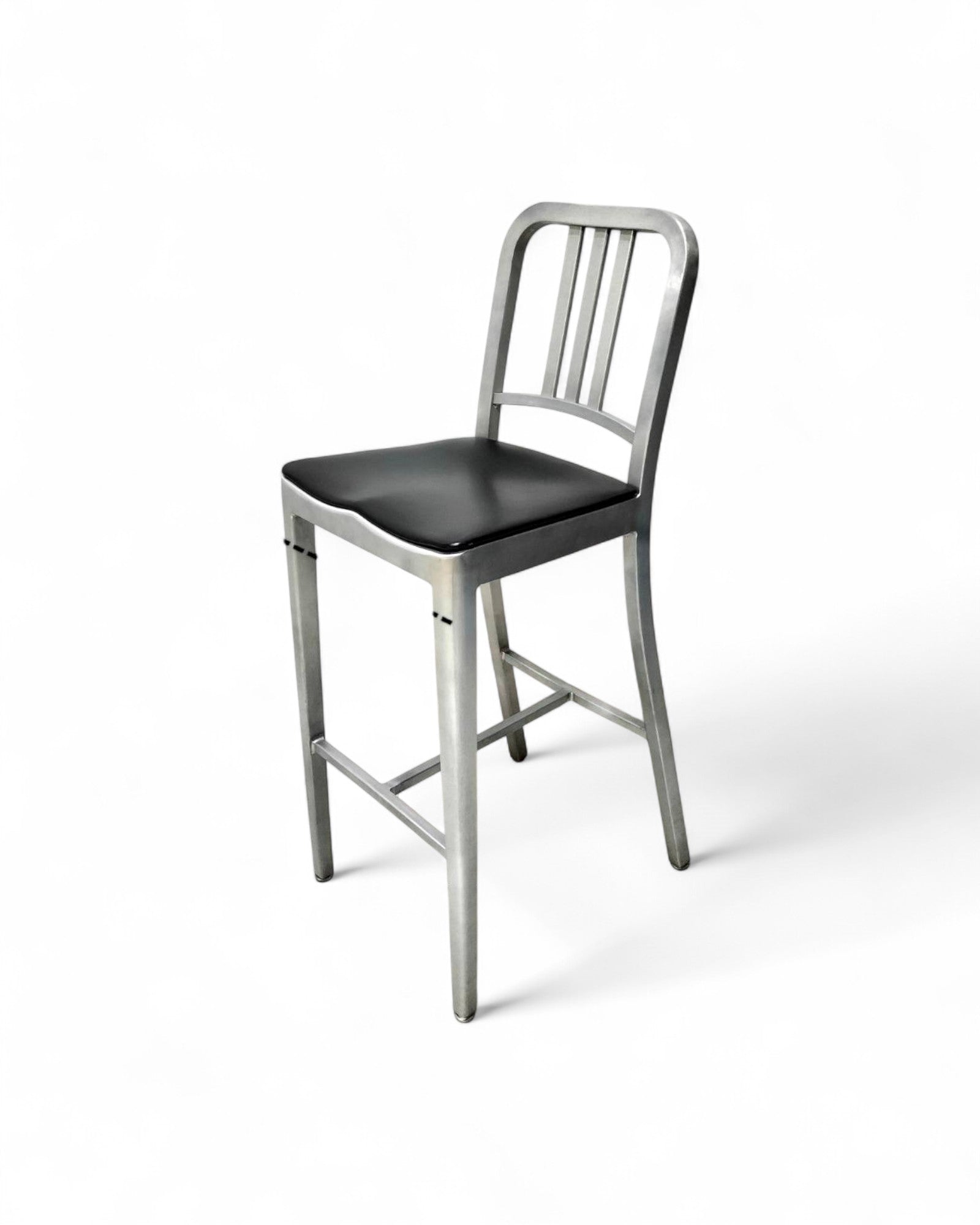 Emeco Navy Bar Stools 1006 with Black Pads in Brushed Aluminum - Original