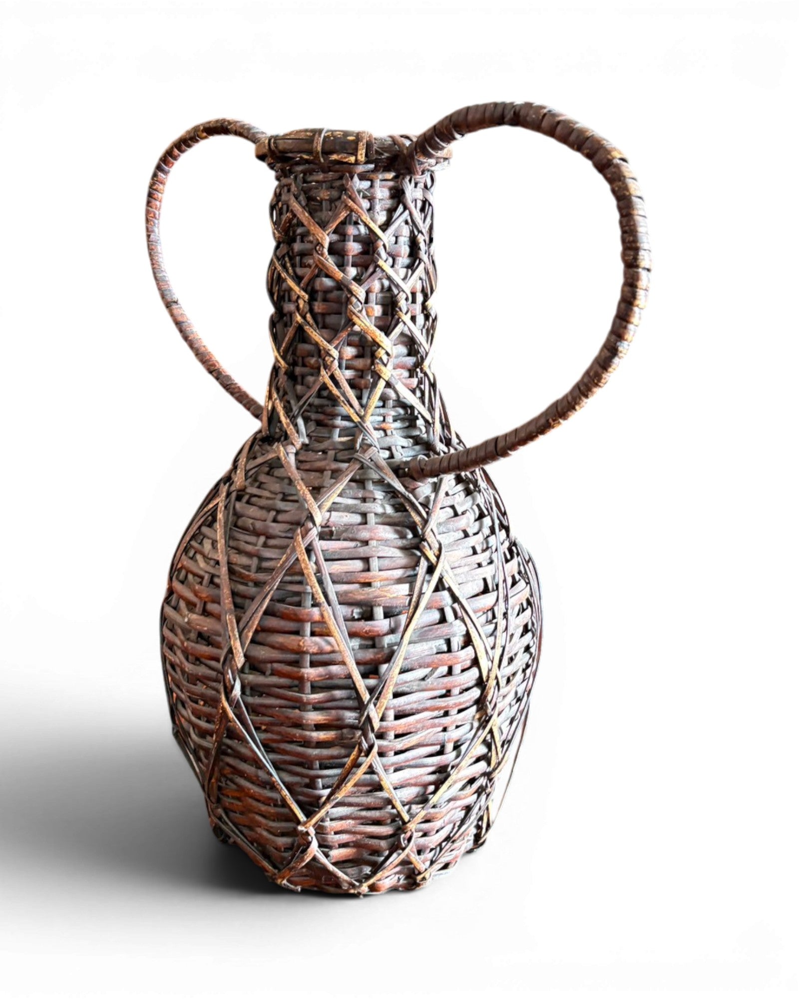 Vintage Handwoven Rattan Demijohn Vessel