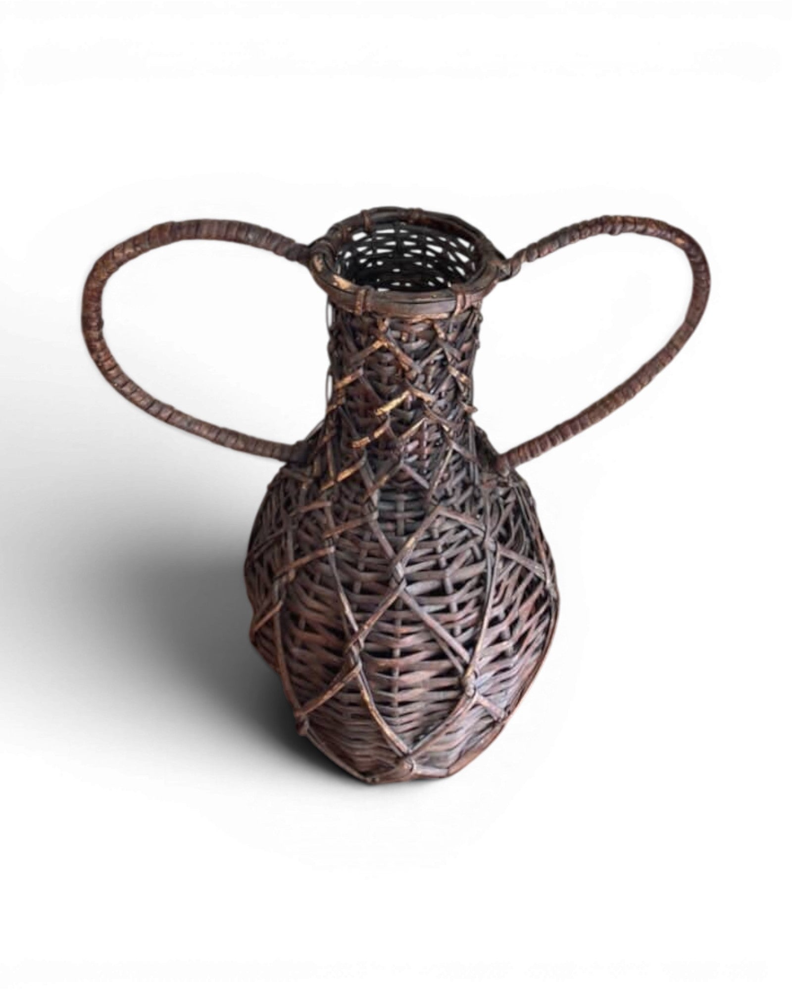 Vintage Handwoven Rattan Demijohn Vessel