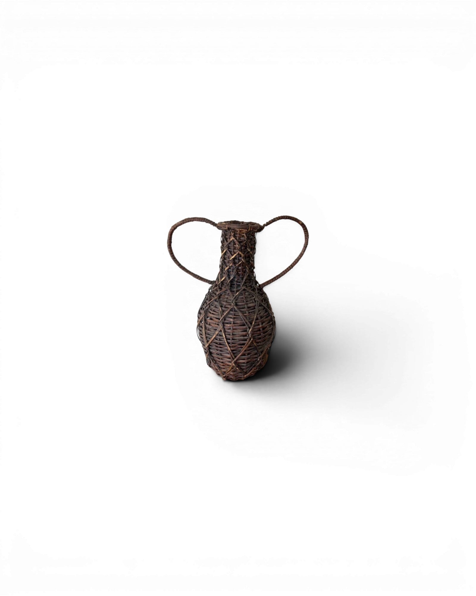 Vintage Handwoven Rattan Demijohn Vessel