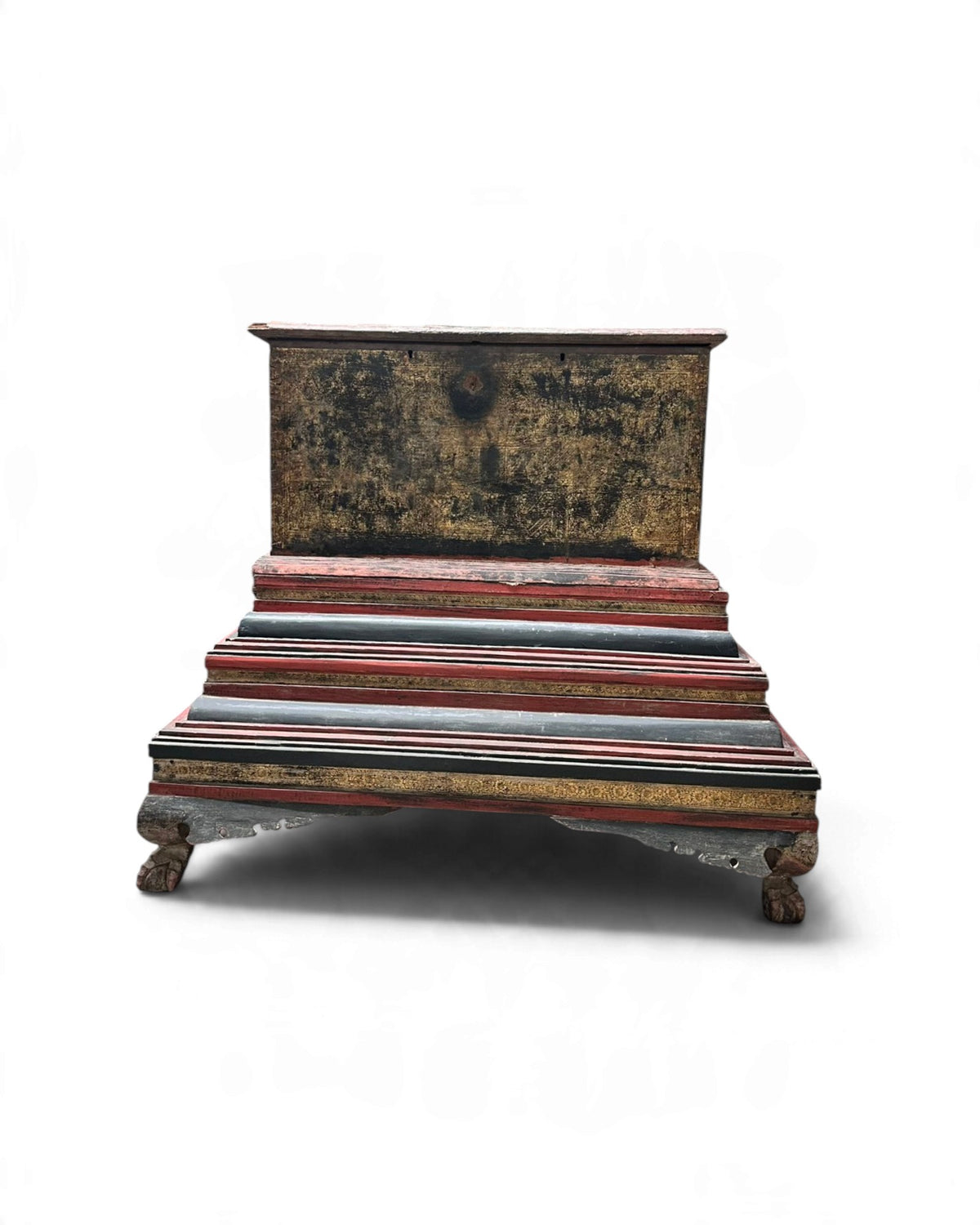 Antique Gilt Lacquer Chest on Tiered Red Stand