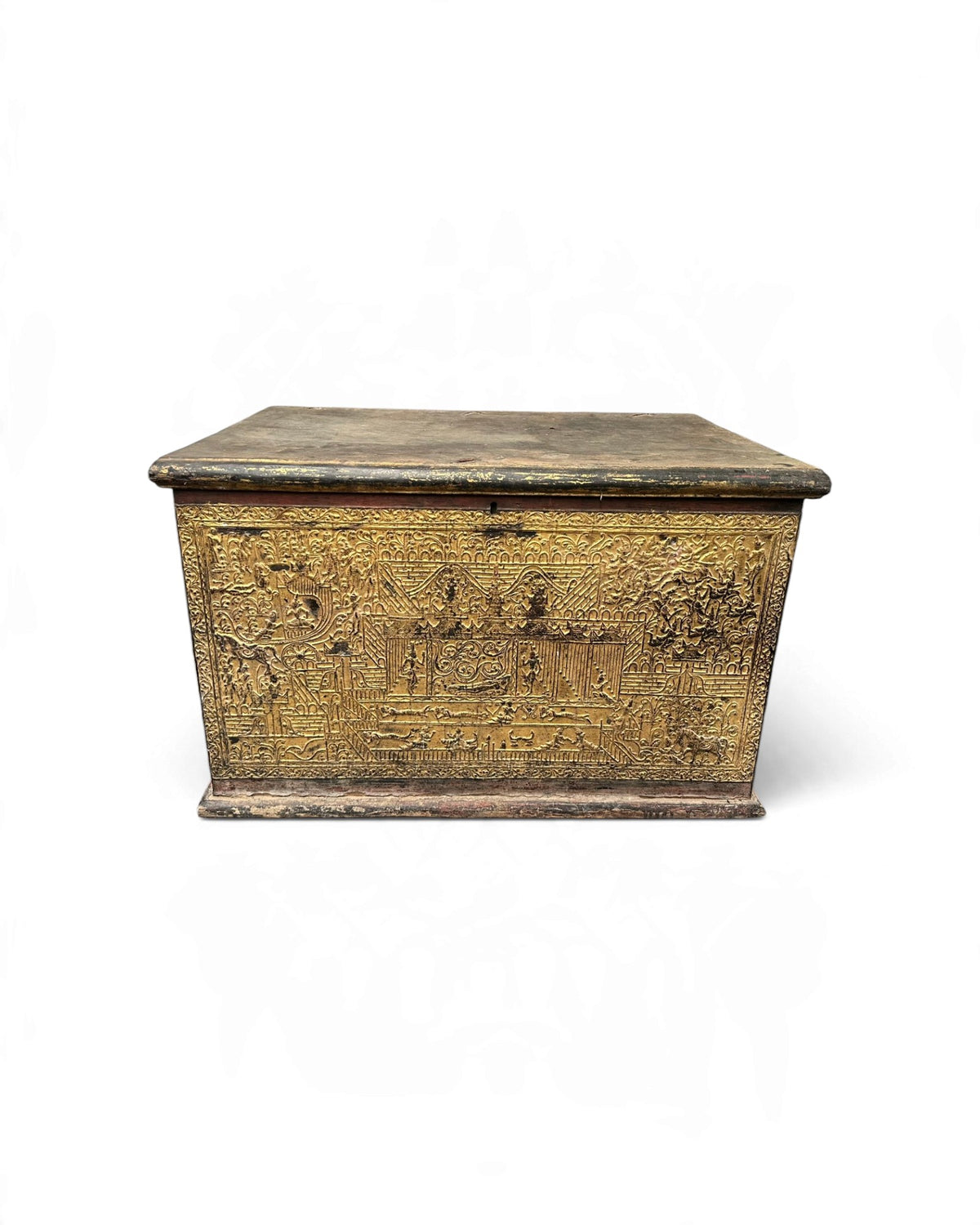 Gilt Lacquer Manuscript Chest (Sadaik) with Figural Scenes