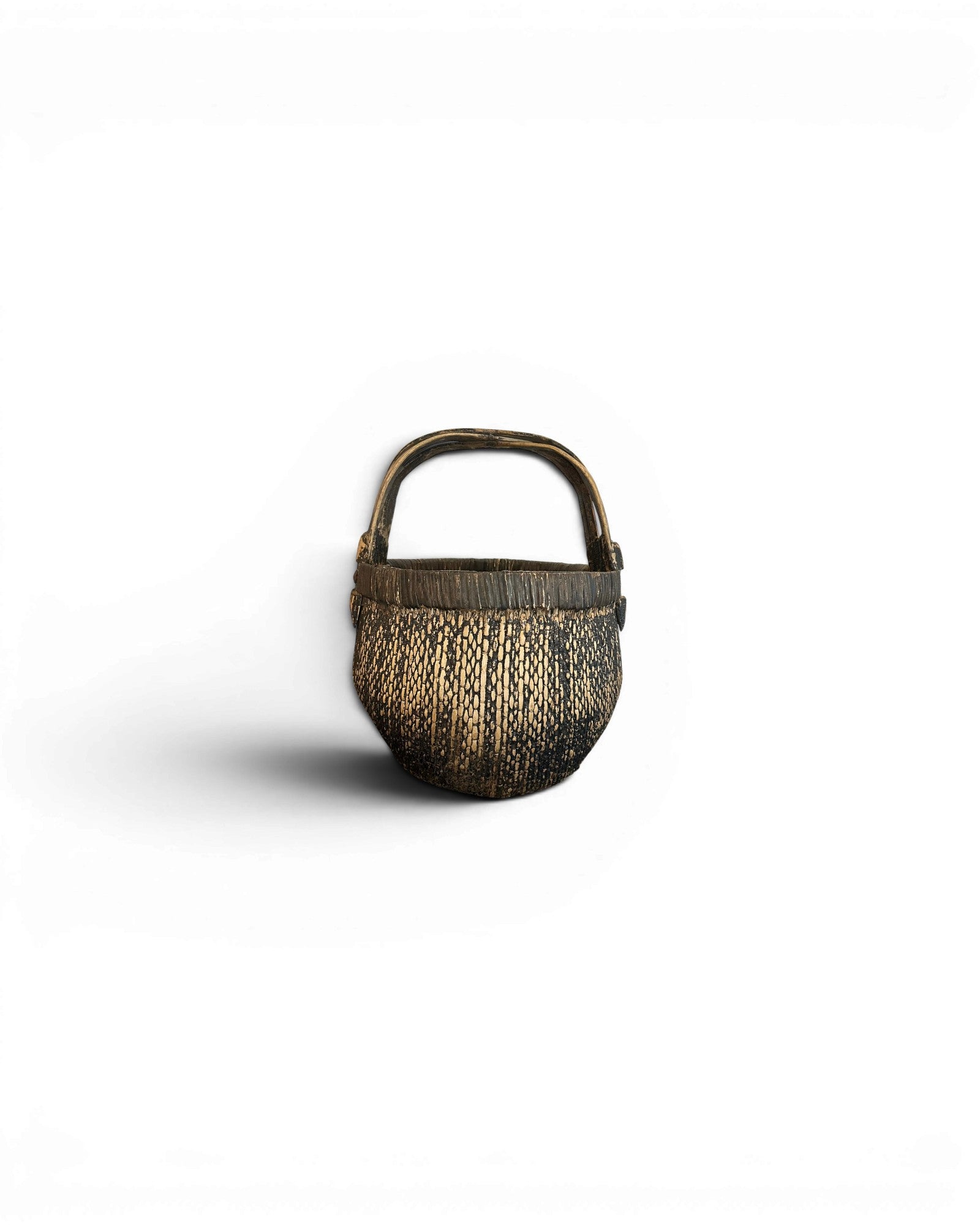 Antique Carved Bamboo Basket - Wood Dark Brown