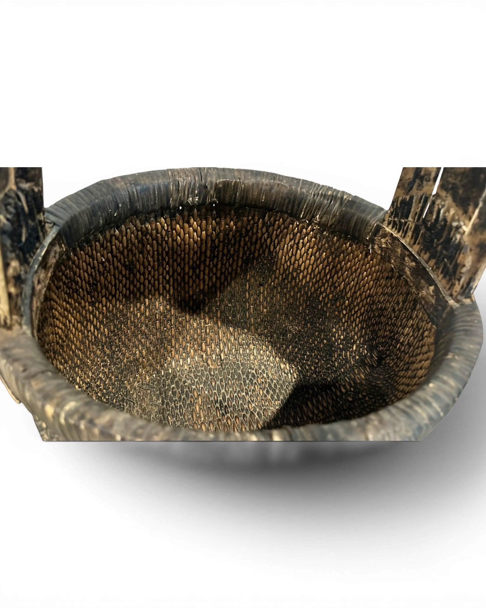 Antique Carved Bamboo Basket - Wood Dark Brown
