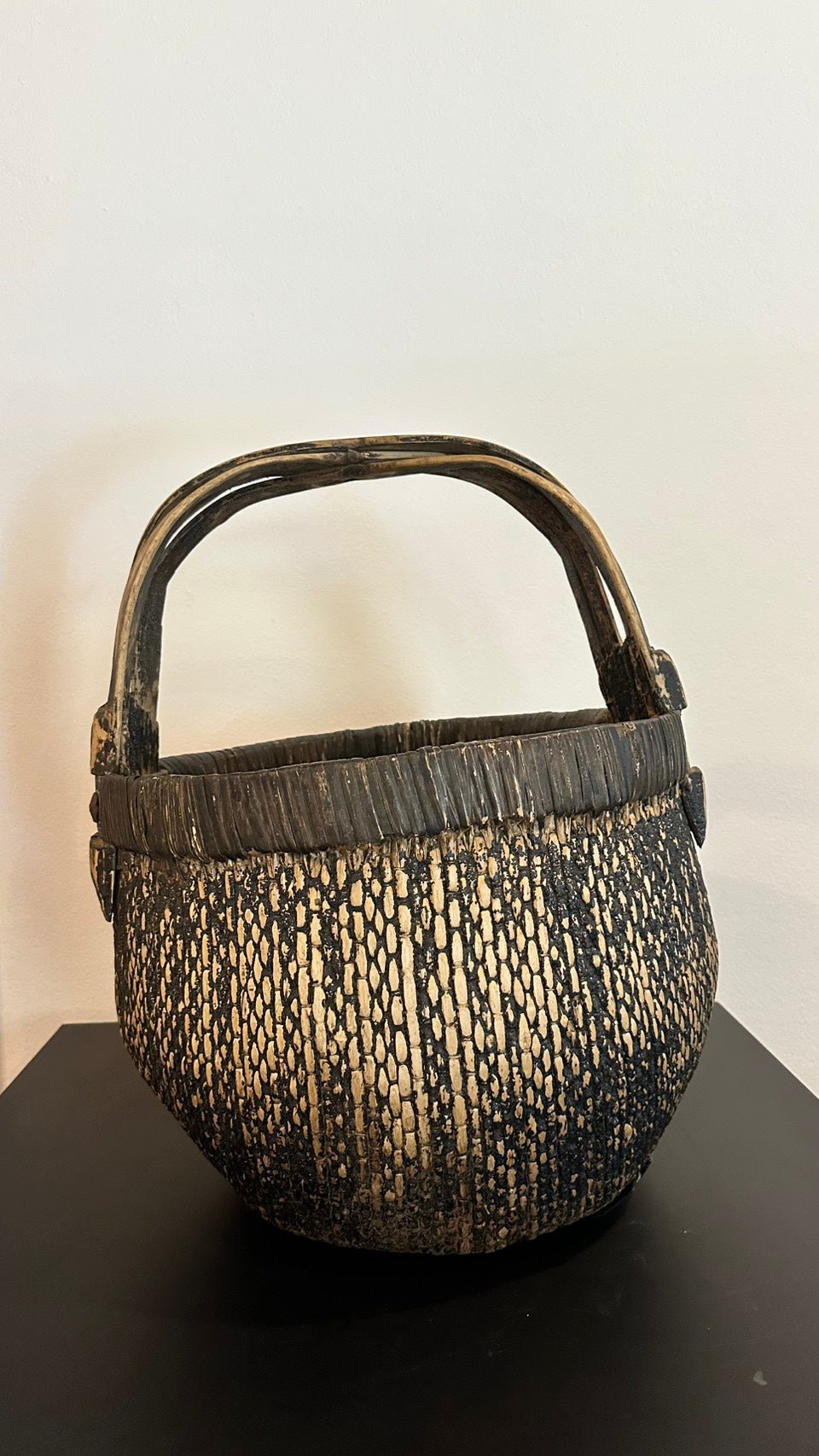 Antique Carved Bamboo Basket - Wood Dark Brown - Surround Living - 6