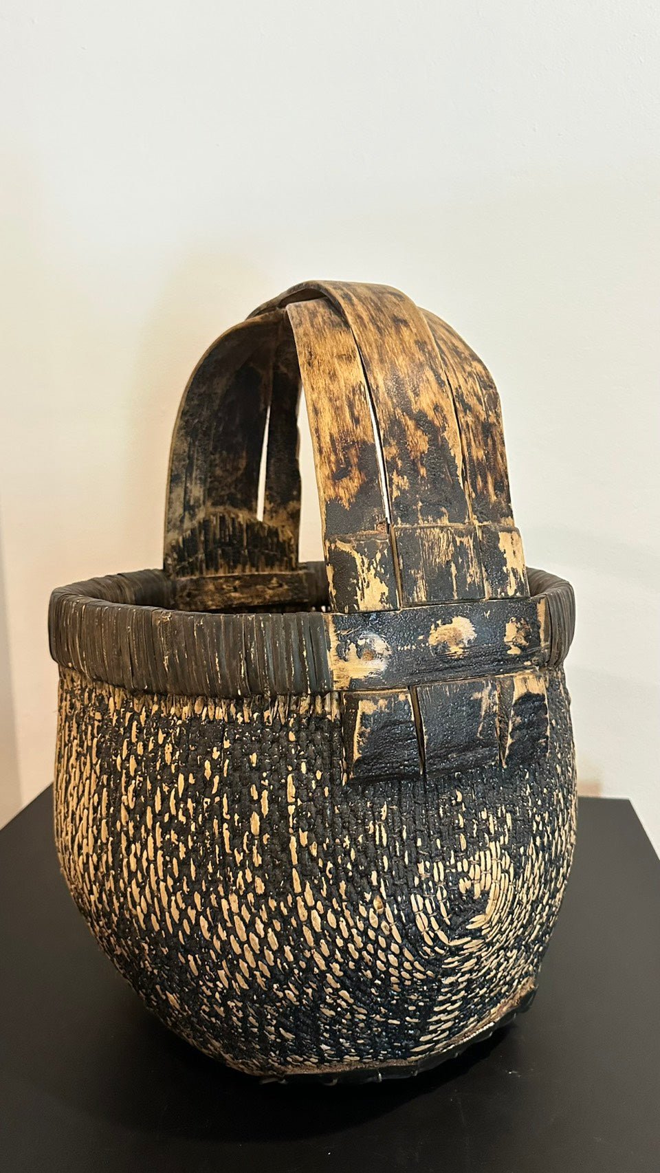 Antique Carved Bamboo Basket - Wood Dark Brown - Surround Living - 7