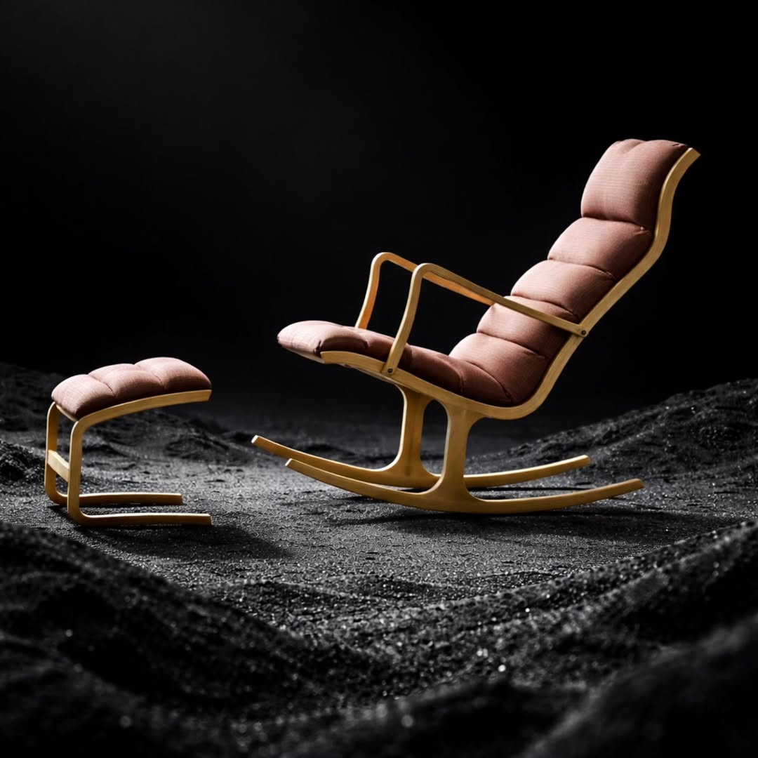 Tendo Mokko Vintage Rocking Chair & Ottoman