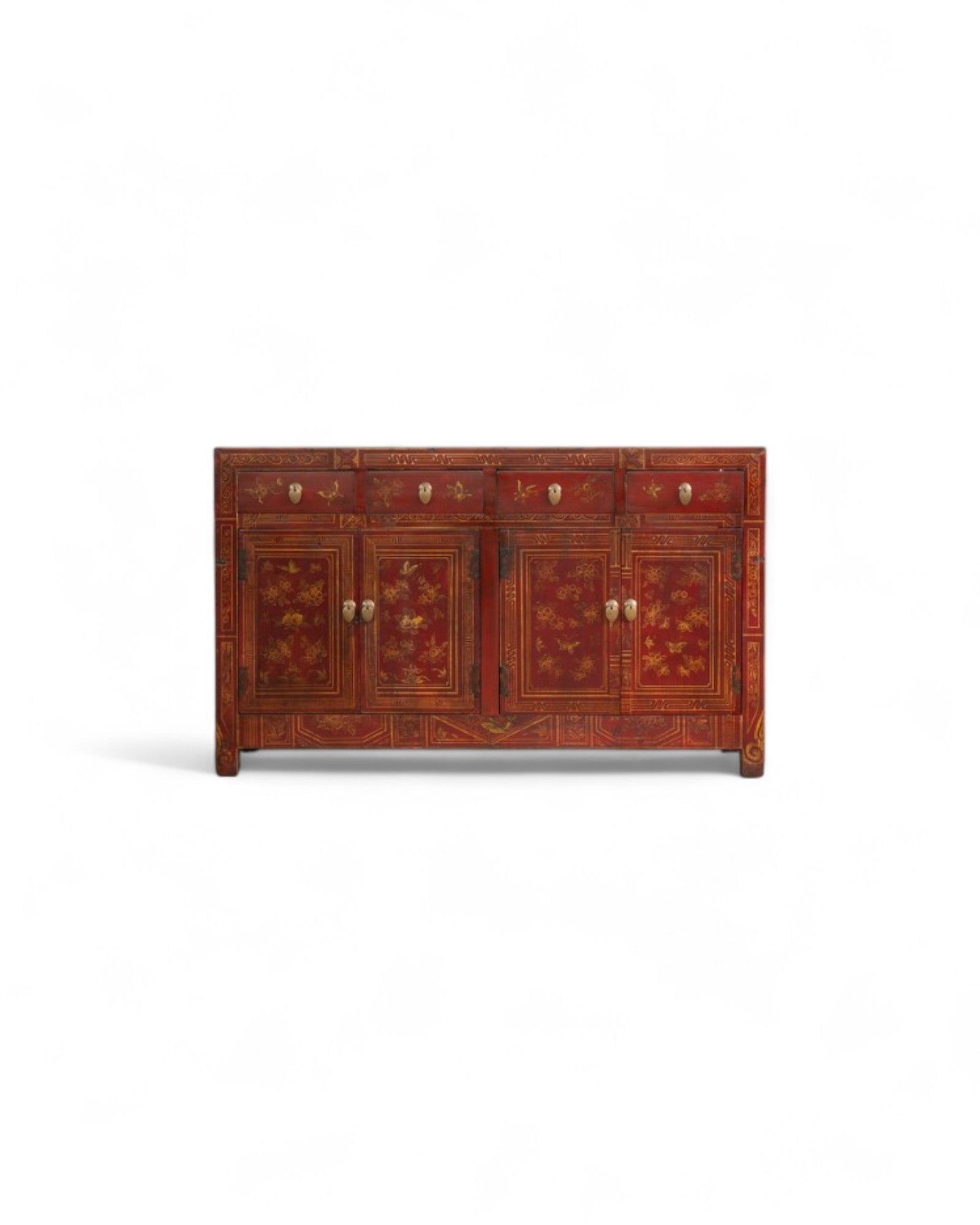 Maroon Chinese Antique Handpainted Sideboard (90 Years)