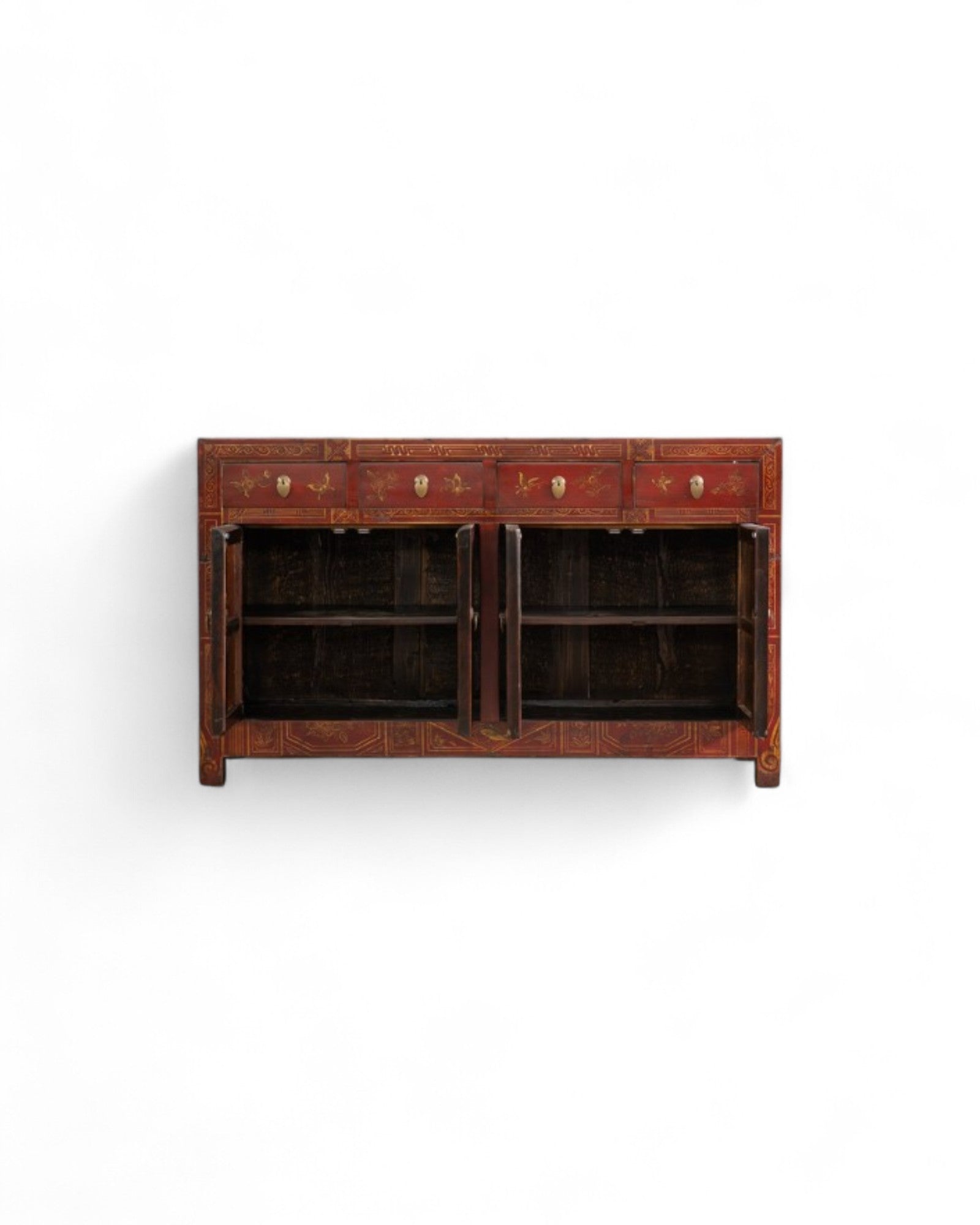 Maroon Chinese Antique Handpainted Sideboard (90 Years)
